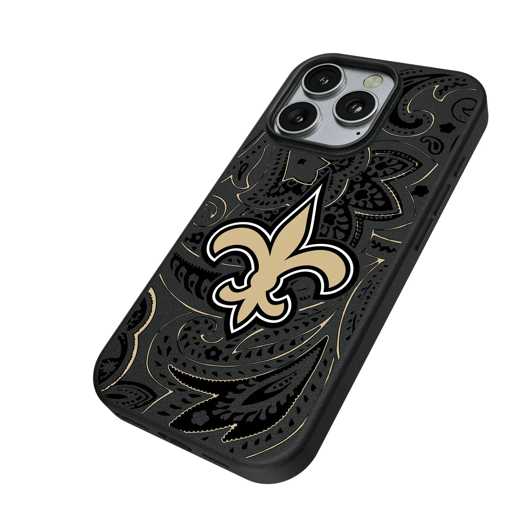New Orleans Saints Paisley iPhone MagSafe Compatible Phone Case for Apple iPhone - Isometric View