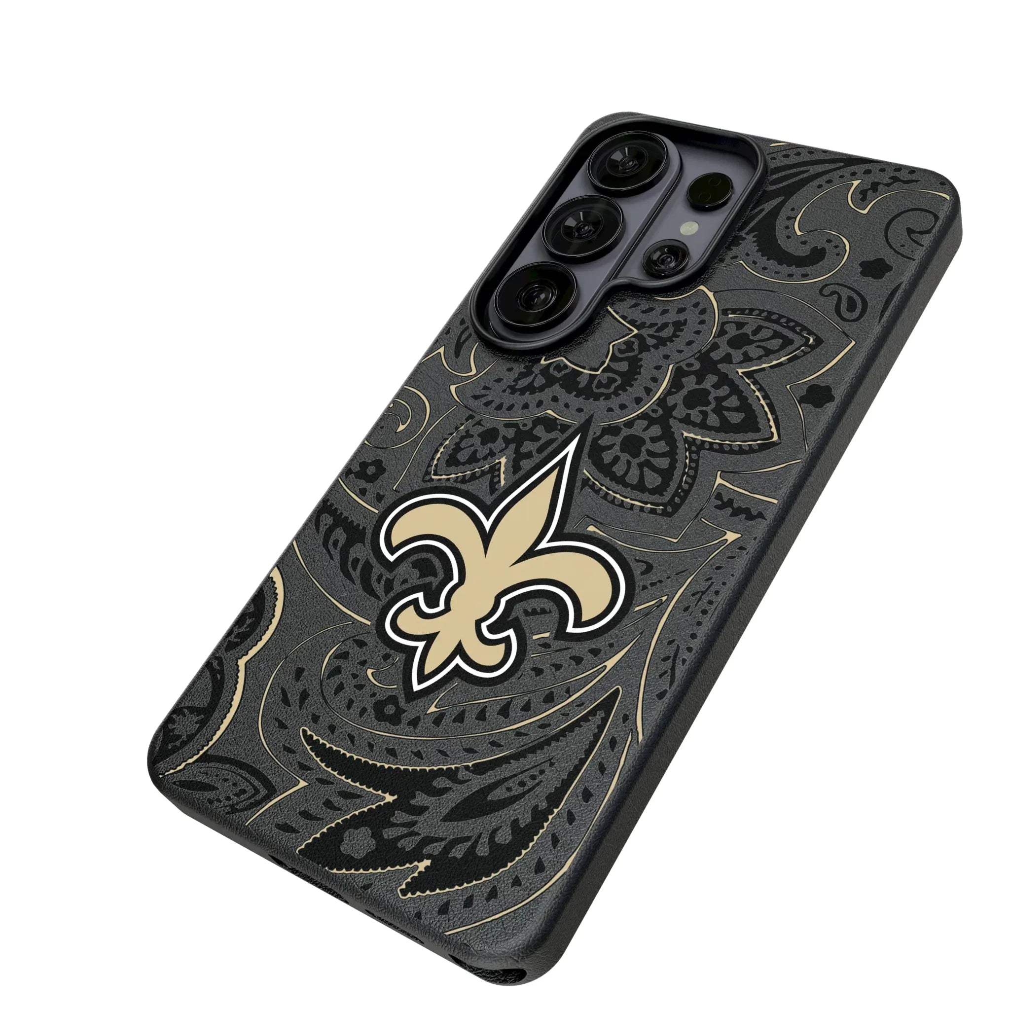 New Orleans Saints Paisley Galaxy MagSafe Compatible Phone Case for Samsung Galaxy - Isometric View#Device_Galaxy S26 Ultra