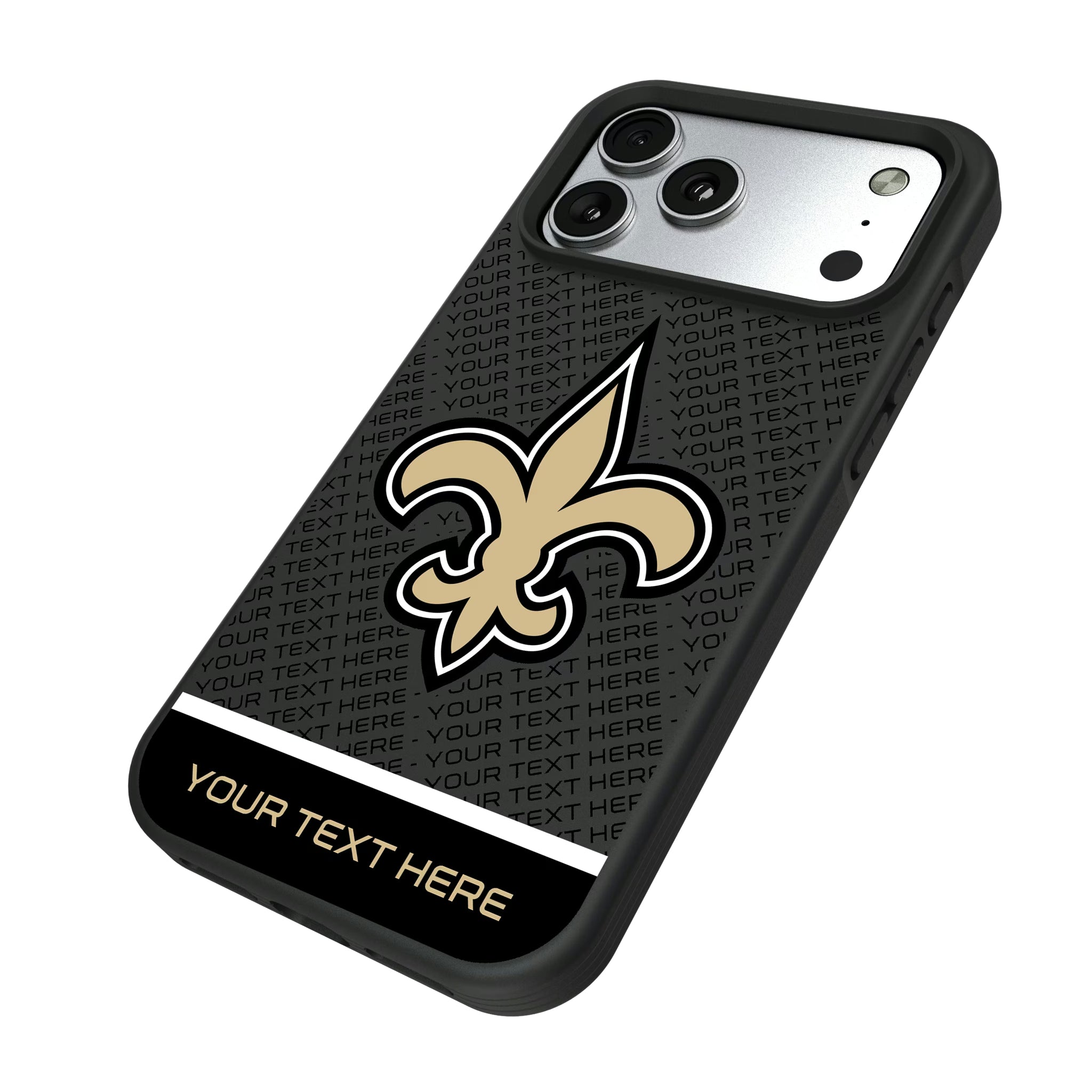 New Orleans Saints Personalized EndZone Plus iPhone Bump Phone Case for Apple iPhone - Isometric View#Device_iPhone 17 Pro Max