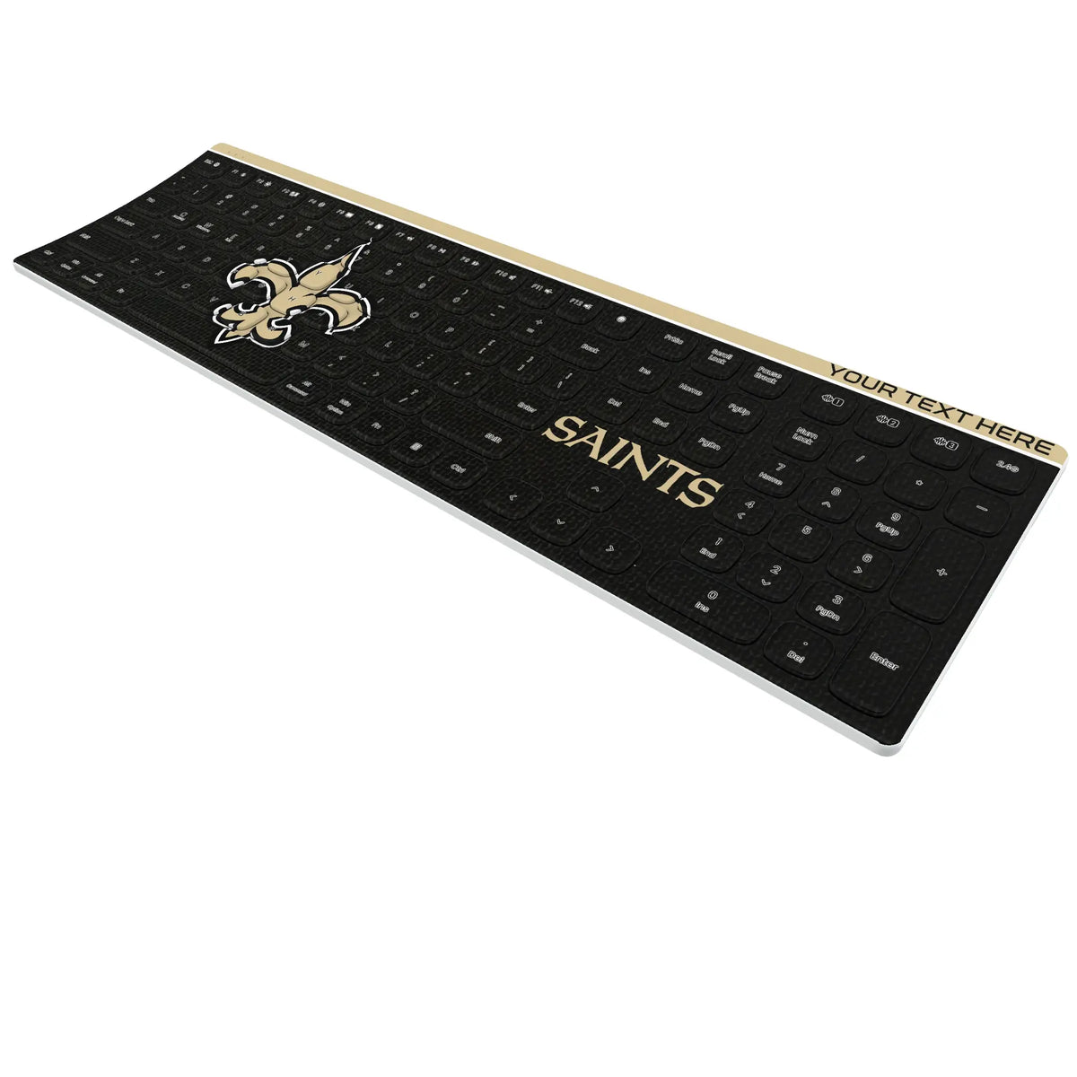 New Orleans Saints Personalized Endzone Solid KKB605 Curved Wireless Keyboard - Isometric View