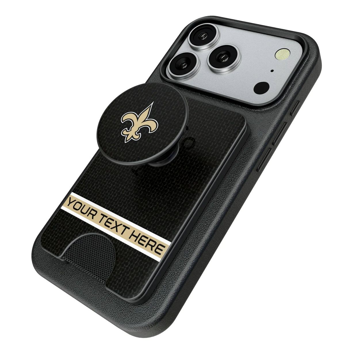 New Orleans Saints Personalized Endzone Solid Popsockets Wallet Magnetic - Isometric View