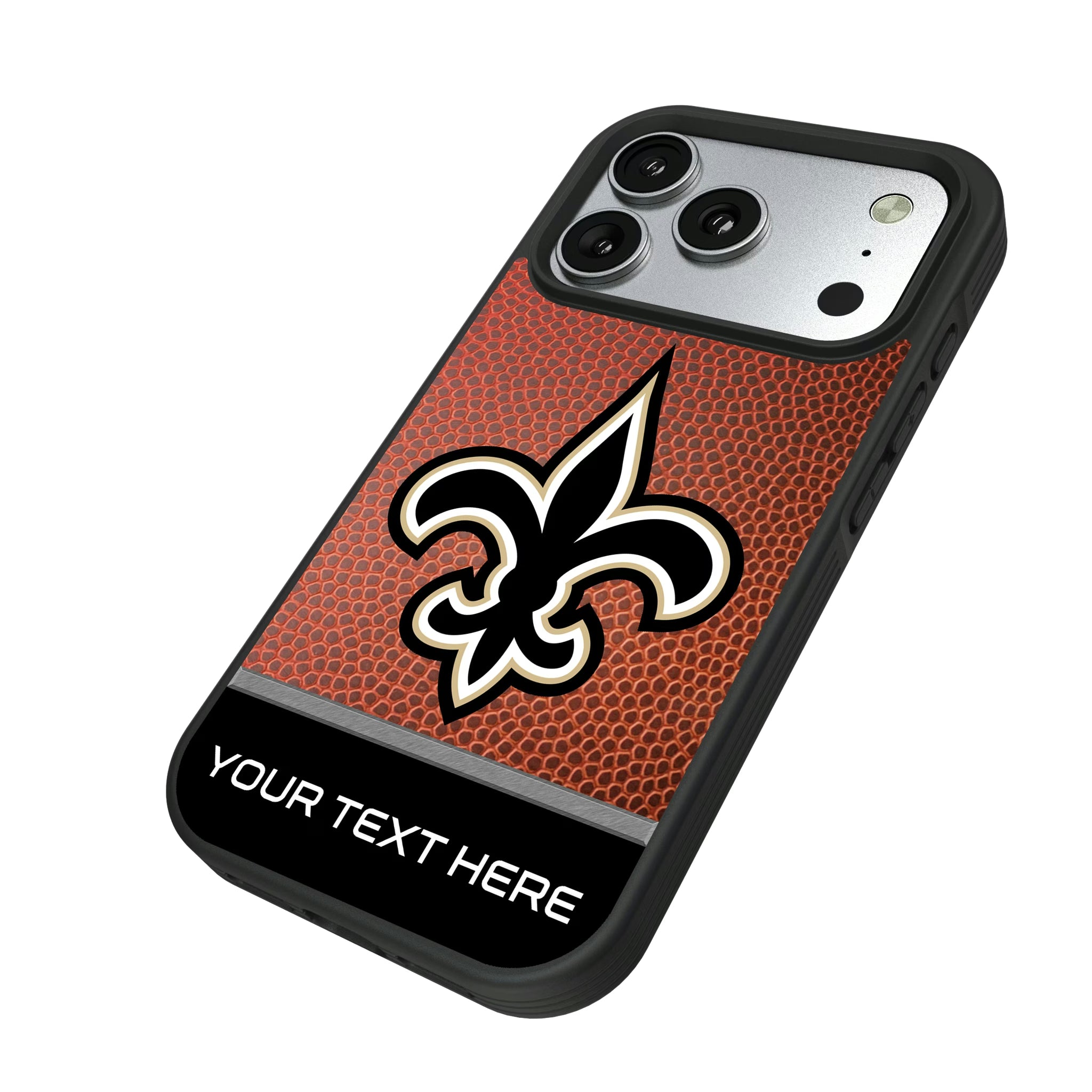New Orleans Saints Personalized Football iPhone Bump Phone Case for Apple iPhone - Isometric View#Device_iPhone 17 Pro