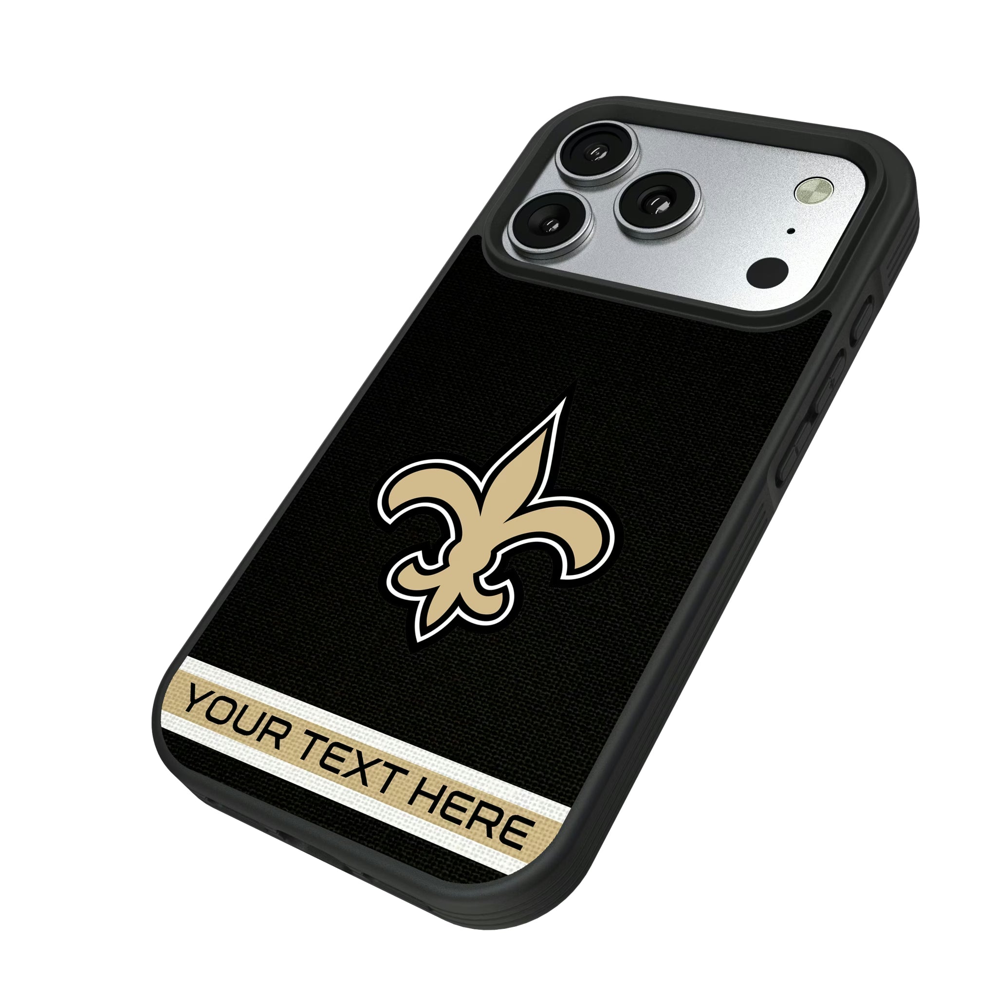 New Orleans Saints Personalized Stripe iPhone Bump Phone Case for Apple iPhone - Isometric View#Device_iPhone 17 Pro