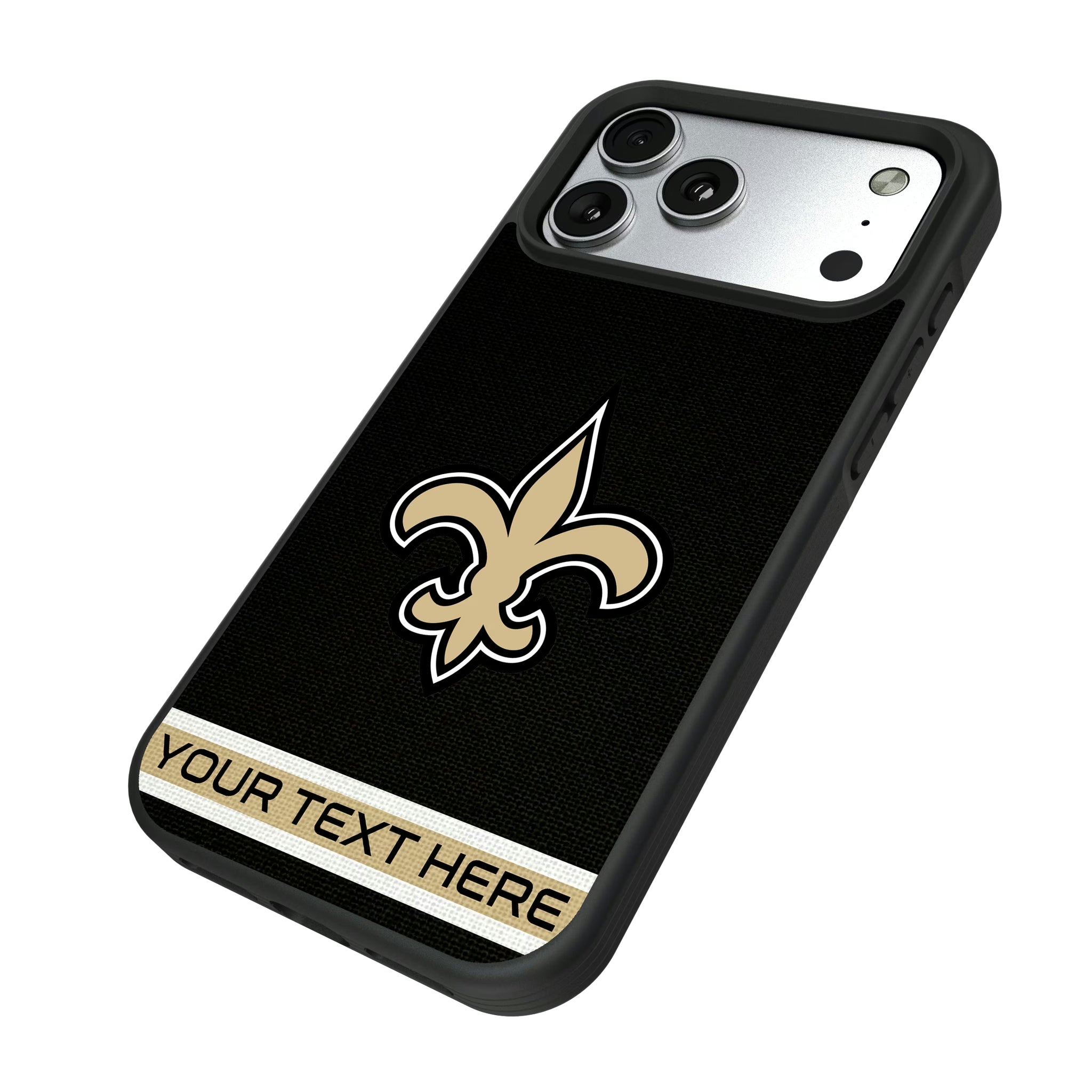 New Orleans Saints Personalized Stripe iPhone Bump Phone Case for Apple iPhone - Isometric View#Device_iPhone 17 Pro Max