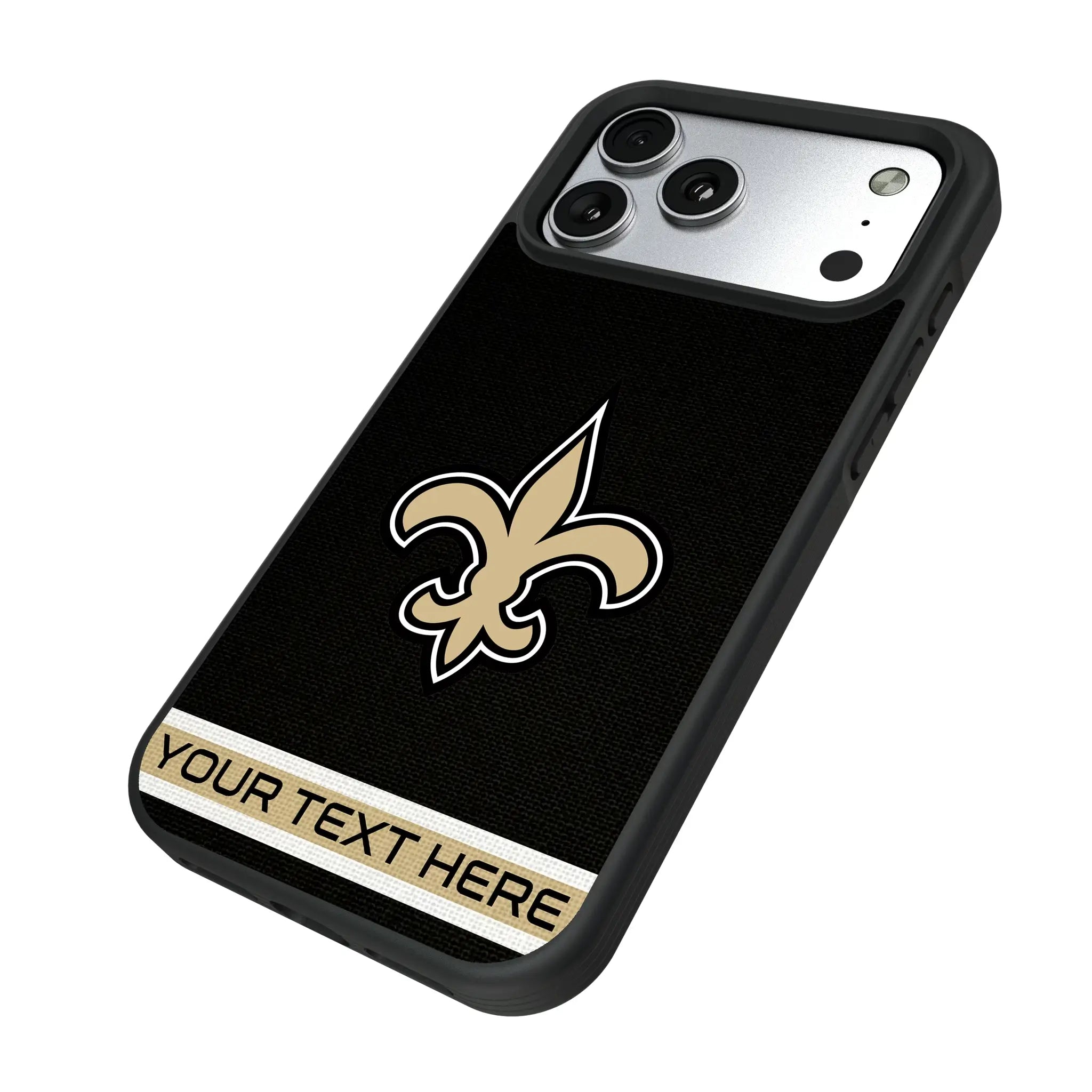 New Orleans Saints Personalized Stripe iPhone Bump Phone Case for Apple iPhone - Isometric View#Device_iPhone 17 Pro Max