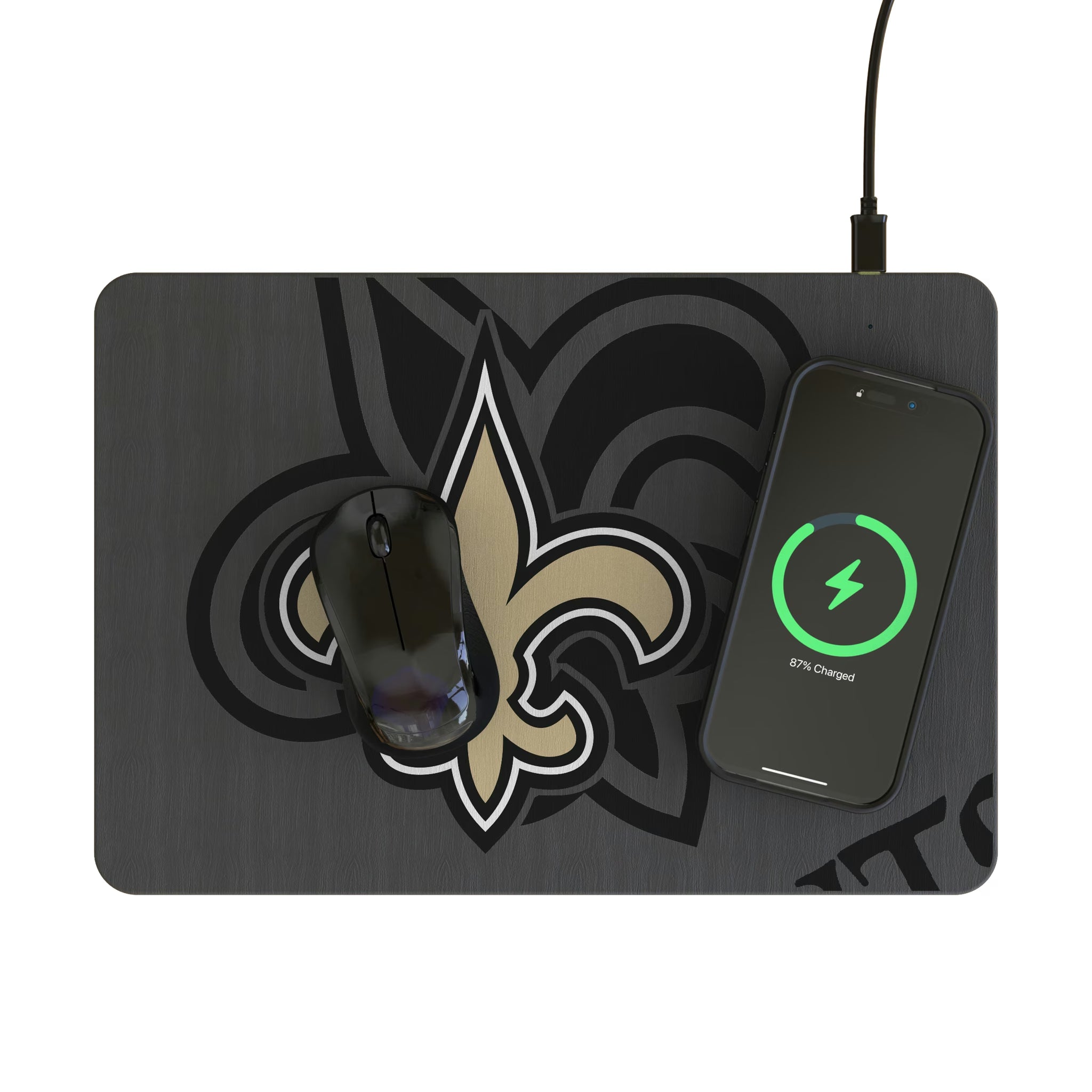 New Orleans Saints Personalized Tilt 15-Watt Wireless Charger and Mouse Pad - Lifestyle