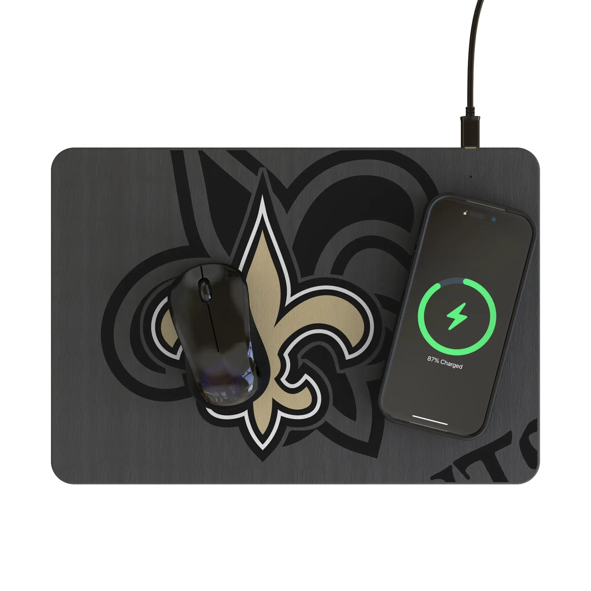 New Orleans Saints Personalized Tilt 15-Watt Wireless Charger and Mouse Pad - Lifestyle