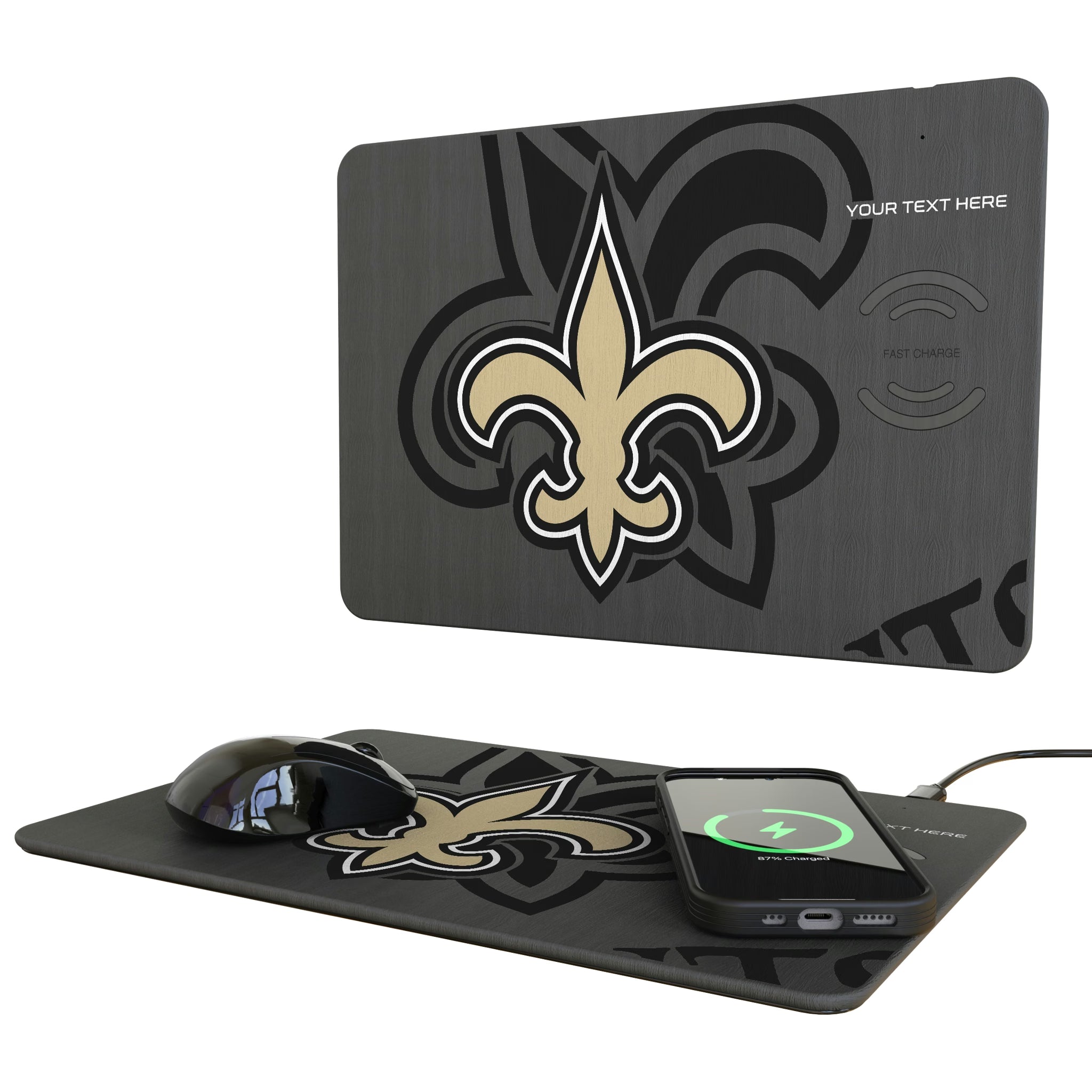 New Orleans Saints Personalized Tilt 15-Watt Wireless Charger and Mouse Pad