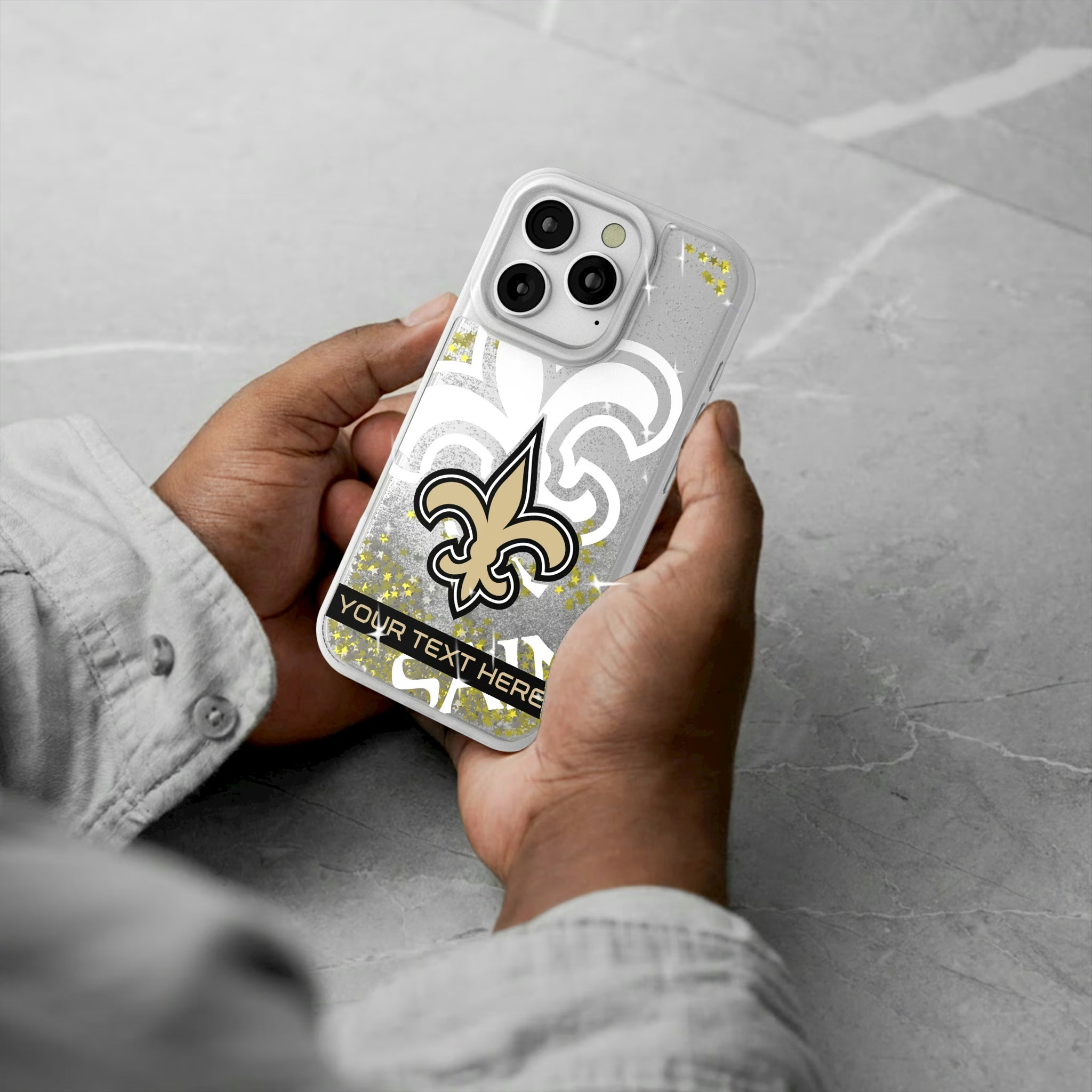 New Orleans Saints Personalized Tilt iPhone Glitter Phone Case for Apple iPhone - Lifestyle#Device_iPhone 16 Pro
