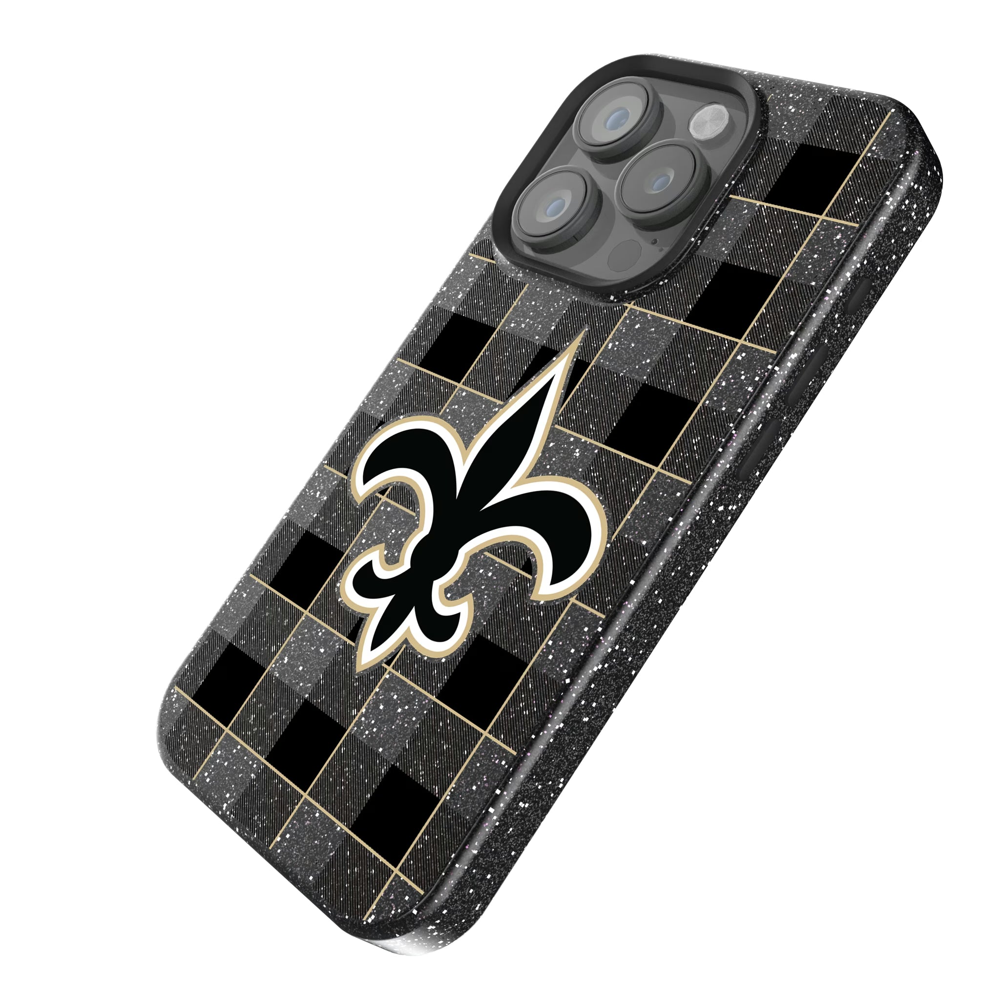 New Orleans Saints Plaid iPhone Bling Phone Case for Apple iPhone - Isometric View