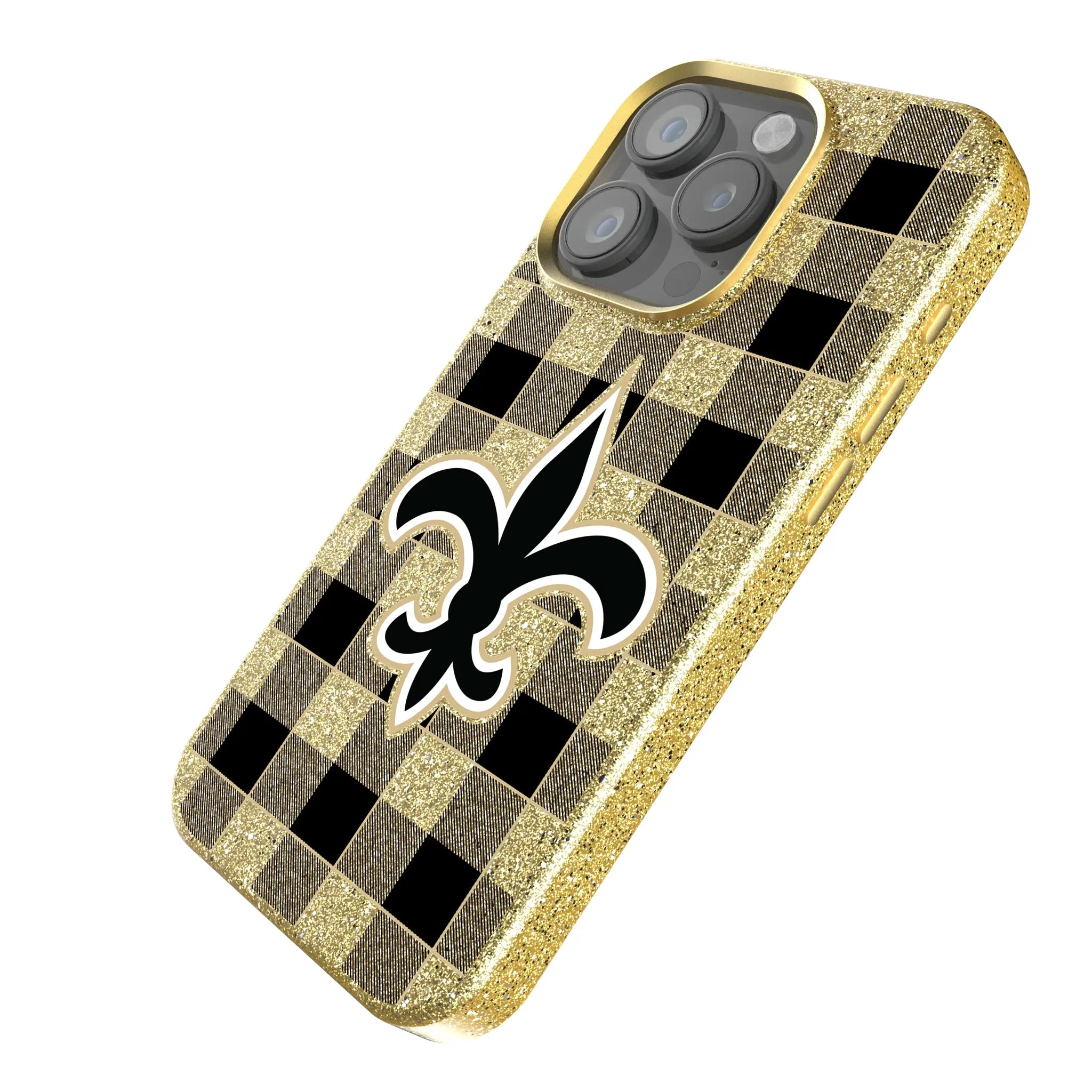 New Orleans Saints Plaid iPhone Bling Phone Case for Apple iPhone - Isometric View