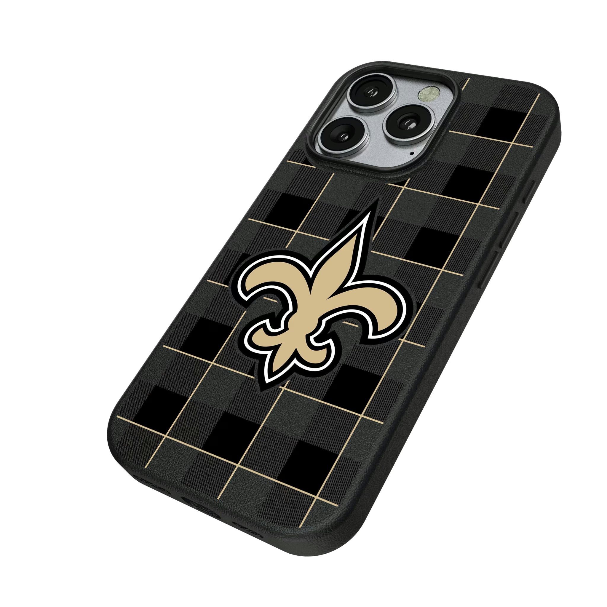New Orleans Saints Plaid iPhone MagSafe Compatible Phone Case for Apple iPhone - Isometric View