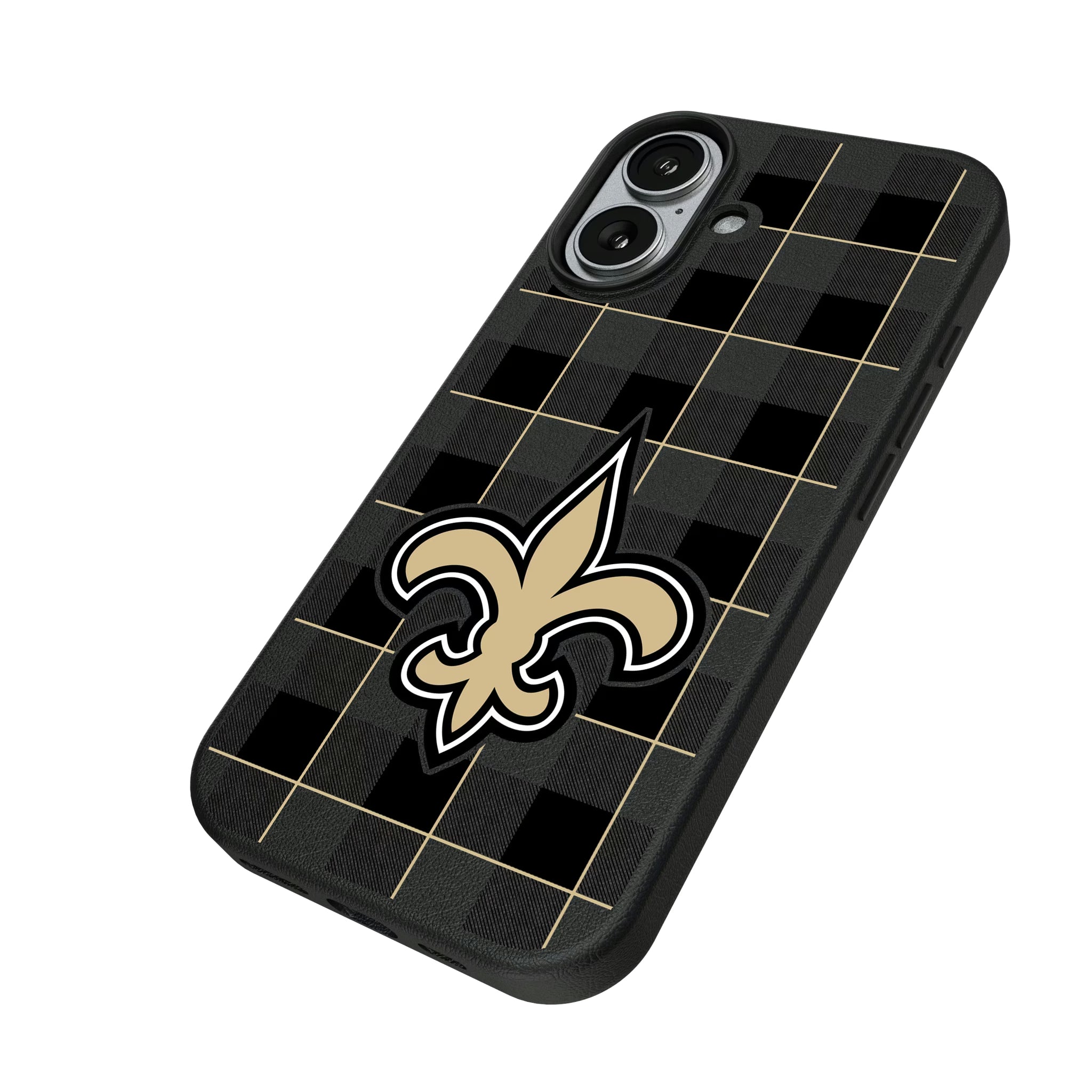 New Orleans Saints Plaid iPhone MagSafe Compatible Phone Case for Apple iPhone - Isometric View#Device_iPhone 17