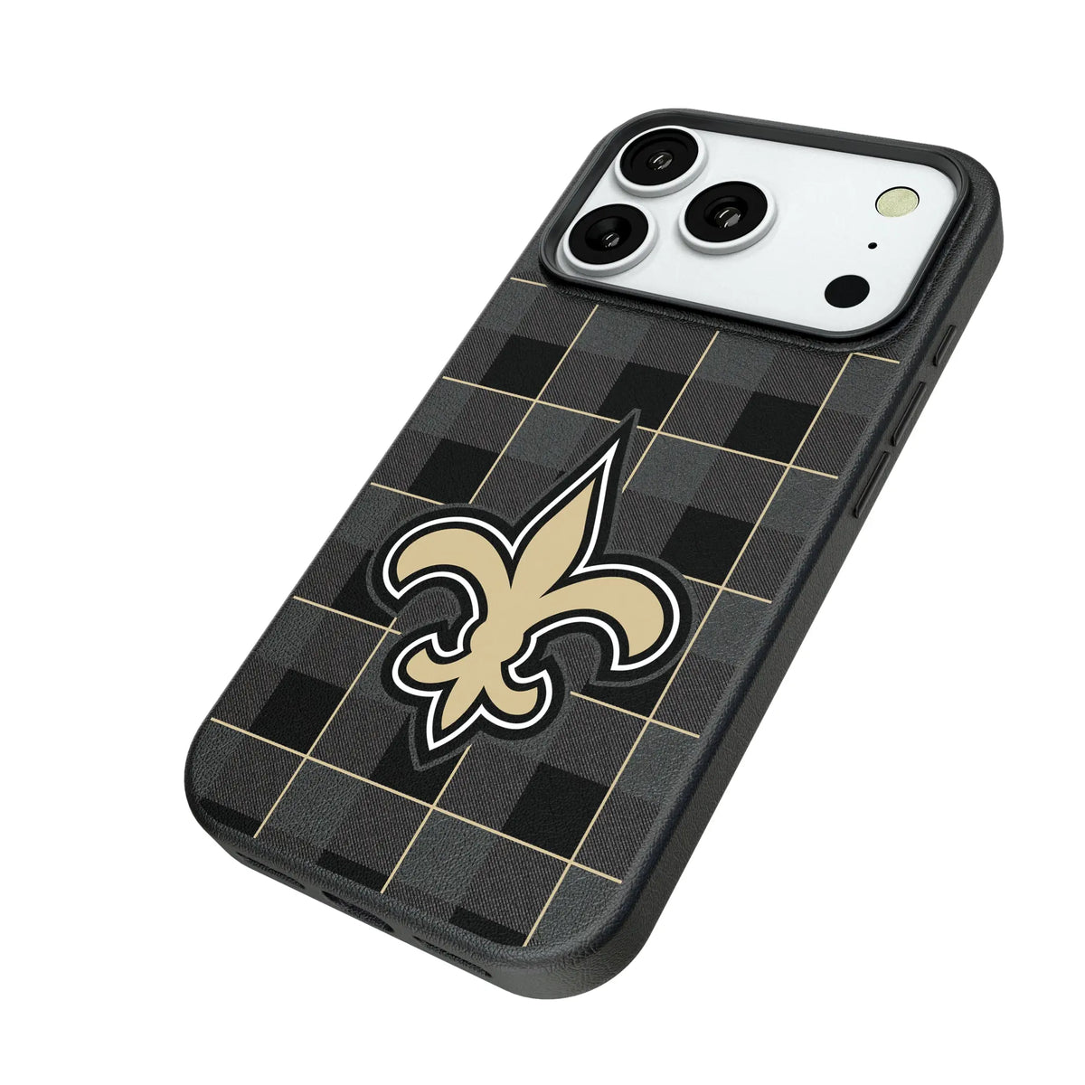 New Orleans Saints Plaid iPhone MagSafe Compatible Phone Case for Apple iPhone - Isometric View#Device_iPhone 18 Pro