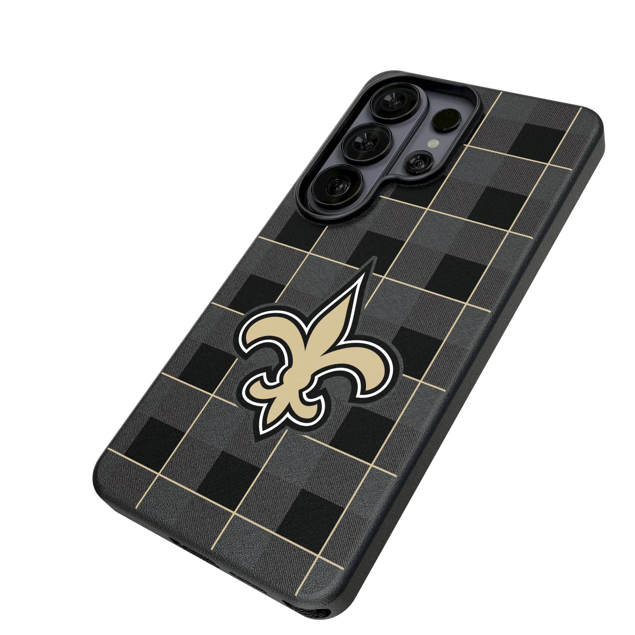 New Orleans Saints Plaid Galaxy MagSafe Compatible Phone Case for Samsung Galaxy - Isometric View#Device_Galaxy S26 Ultra