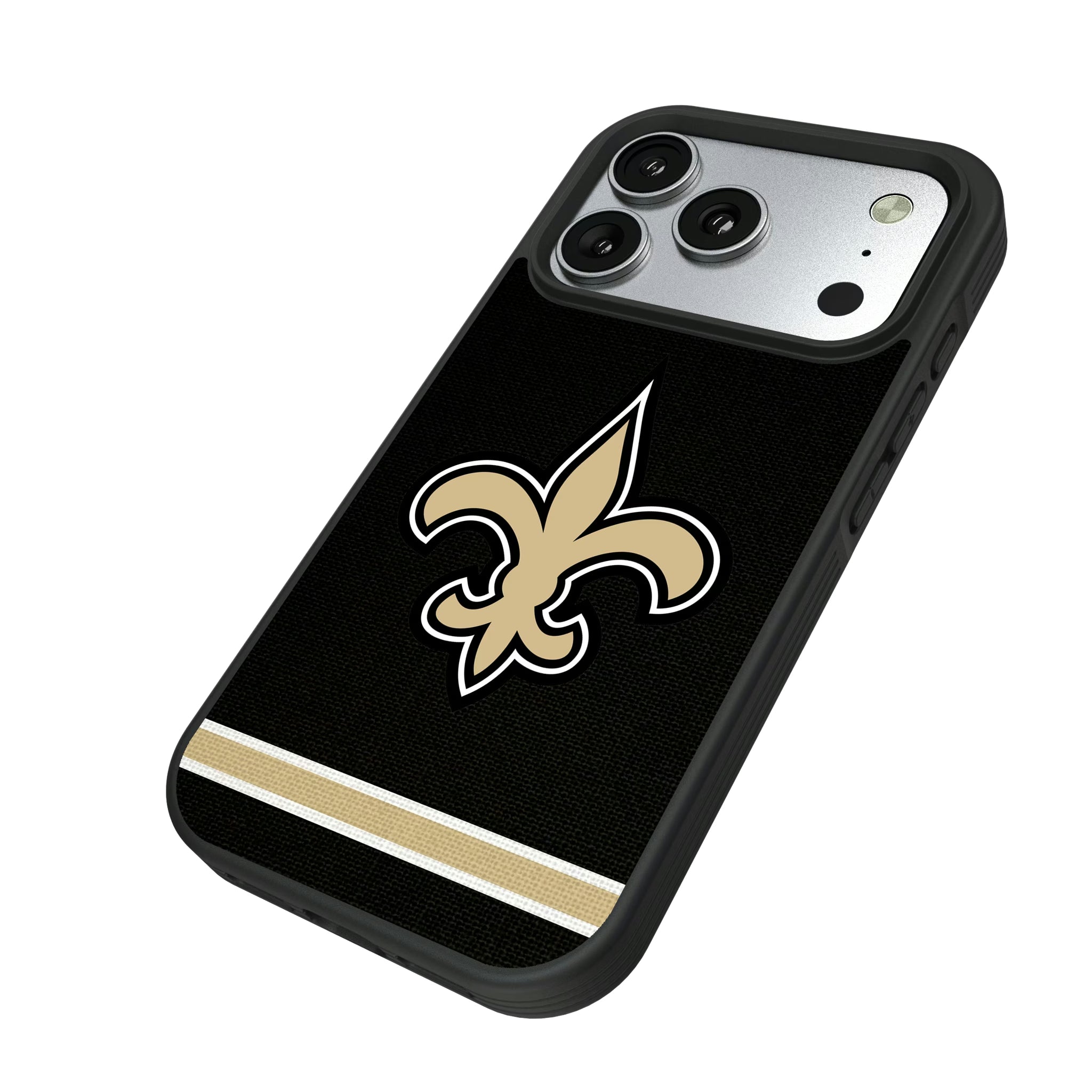 New Orleans Saints Stripe iPhone Bump Phone Case for Apple iPhone - Isometric View#Device_iPhone 17 Pro