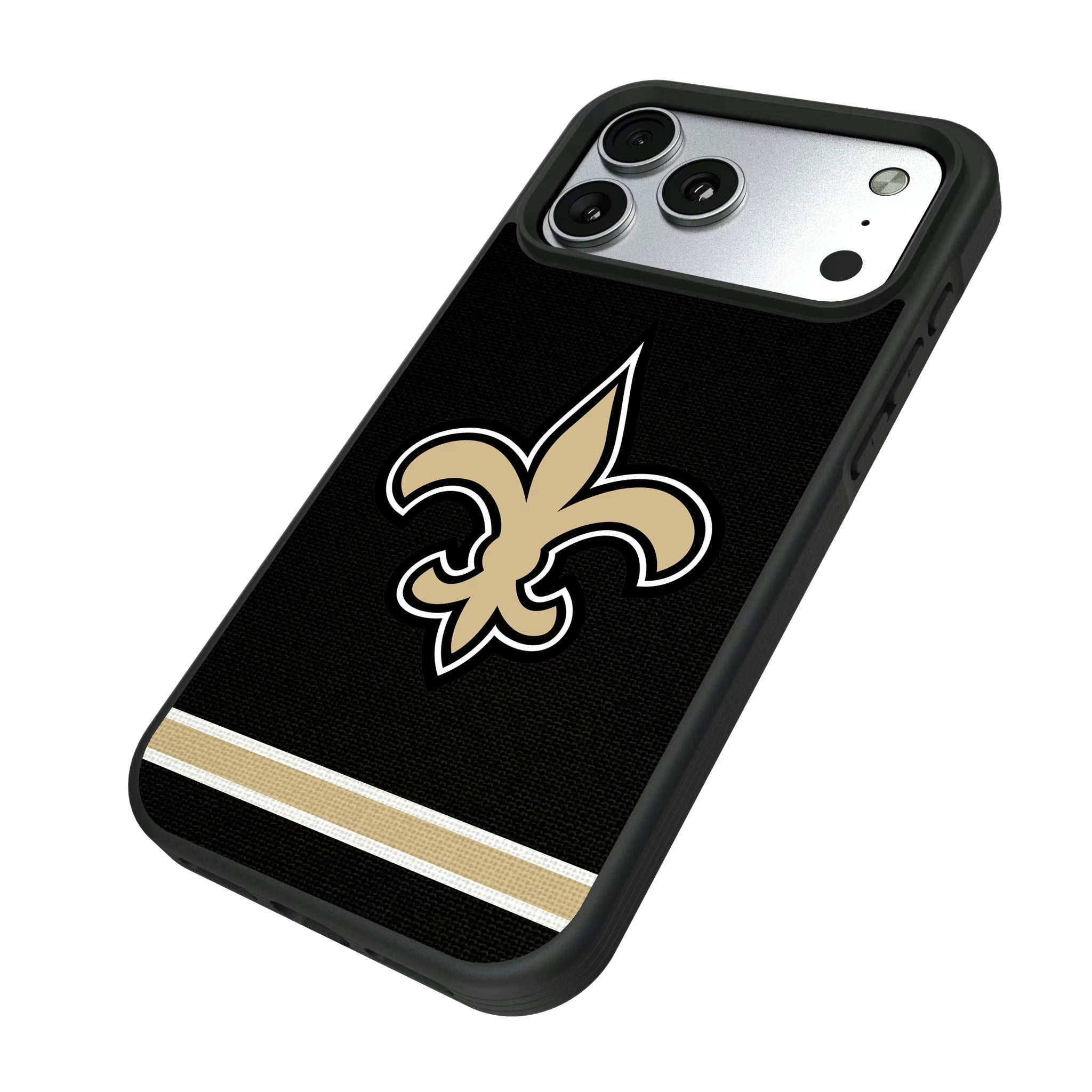 New Orleans Saints Stripe iPhone Bump Phone Case for Apple iPhone - Isometric View#Device_iPhone 17 Pro Max