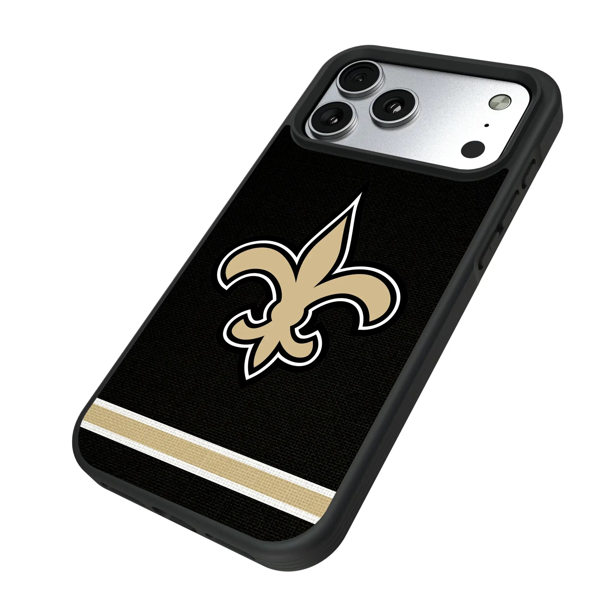 New Orleans Saints Stripe iPhone Bump Phone Case for Apple iPhone - Isometric View#Device_iPhone 17 Pro Max