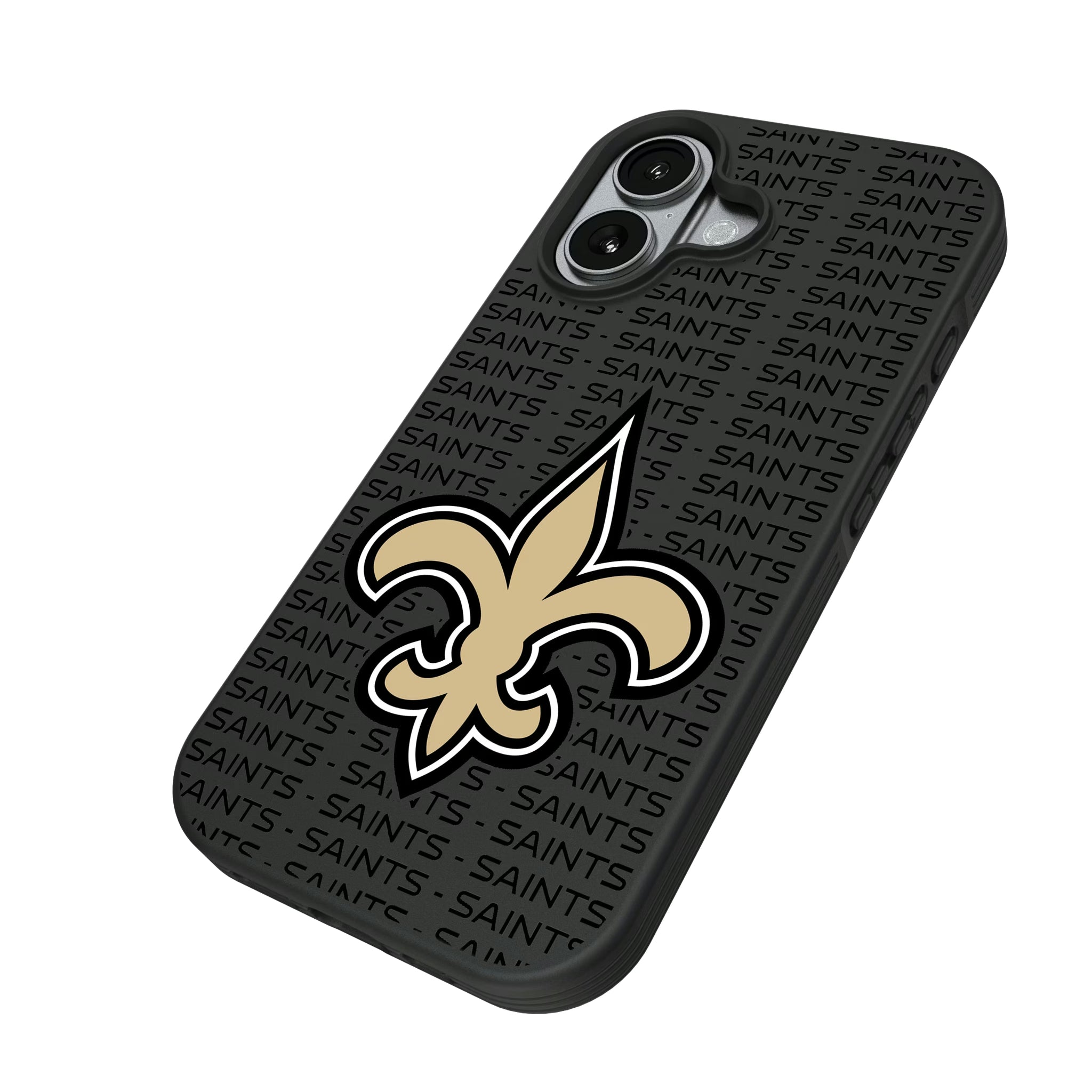New Orleans Saints Text Backdrop iPhone Bump Phone Case for Apple iPhone - Isometric View#Device_iPhone 17