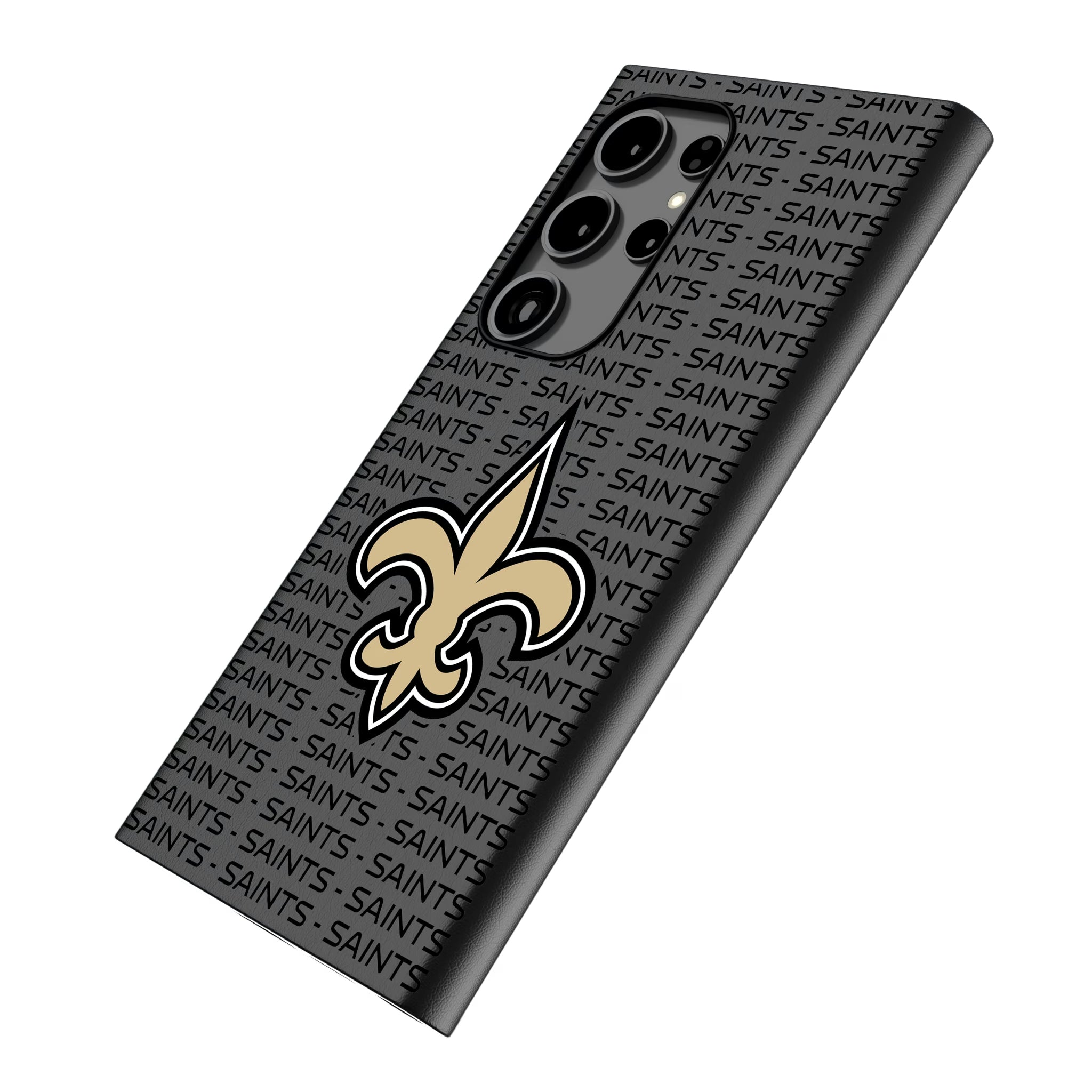 New Orleans Saints Text Backdrop Galaxy MagSafe Compatible Phone Case for Samsung Galaxy - Isometric View