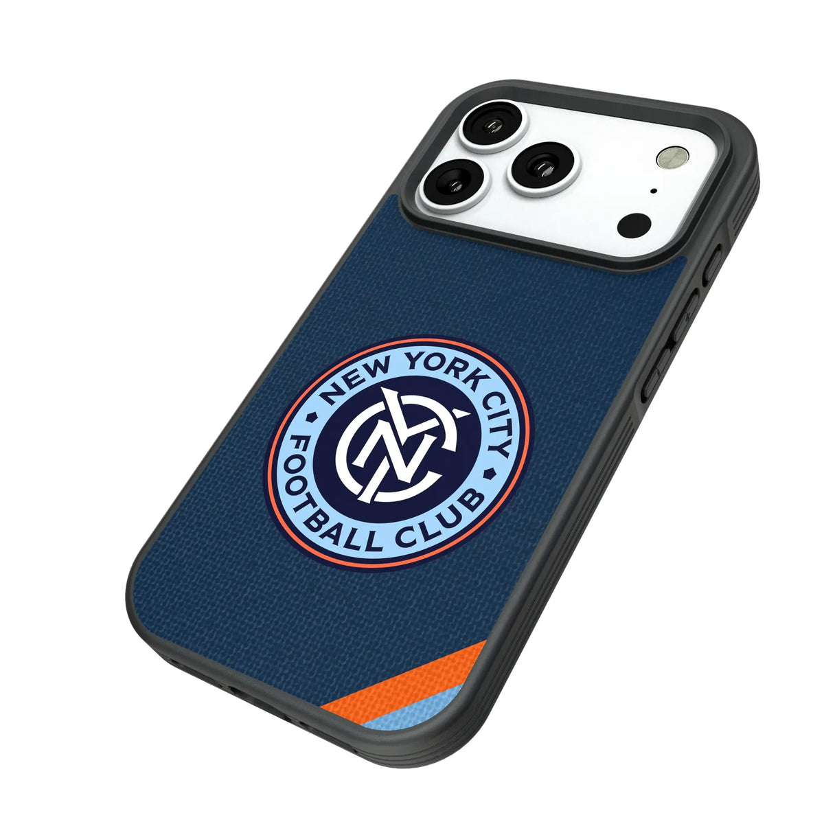 New York City FC Diagonal Stripe iPhone Bump Phone Case for Apple iPhone - Isometric View#Device_iPhone 18 Pro