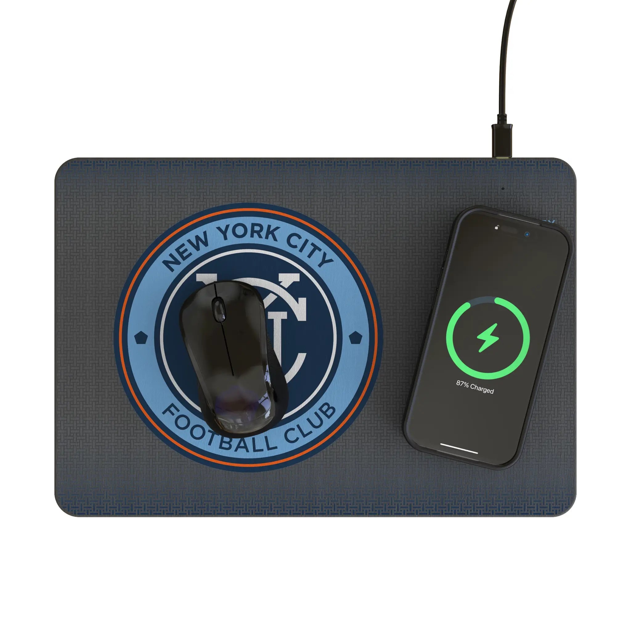 New York City FC Linen 15-Watt Wireless Charger and Mouse Pad - Lifestyle