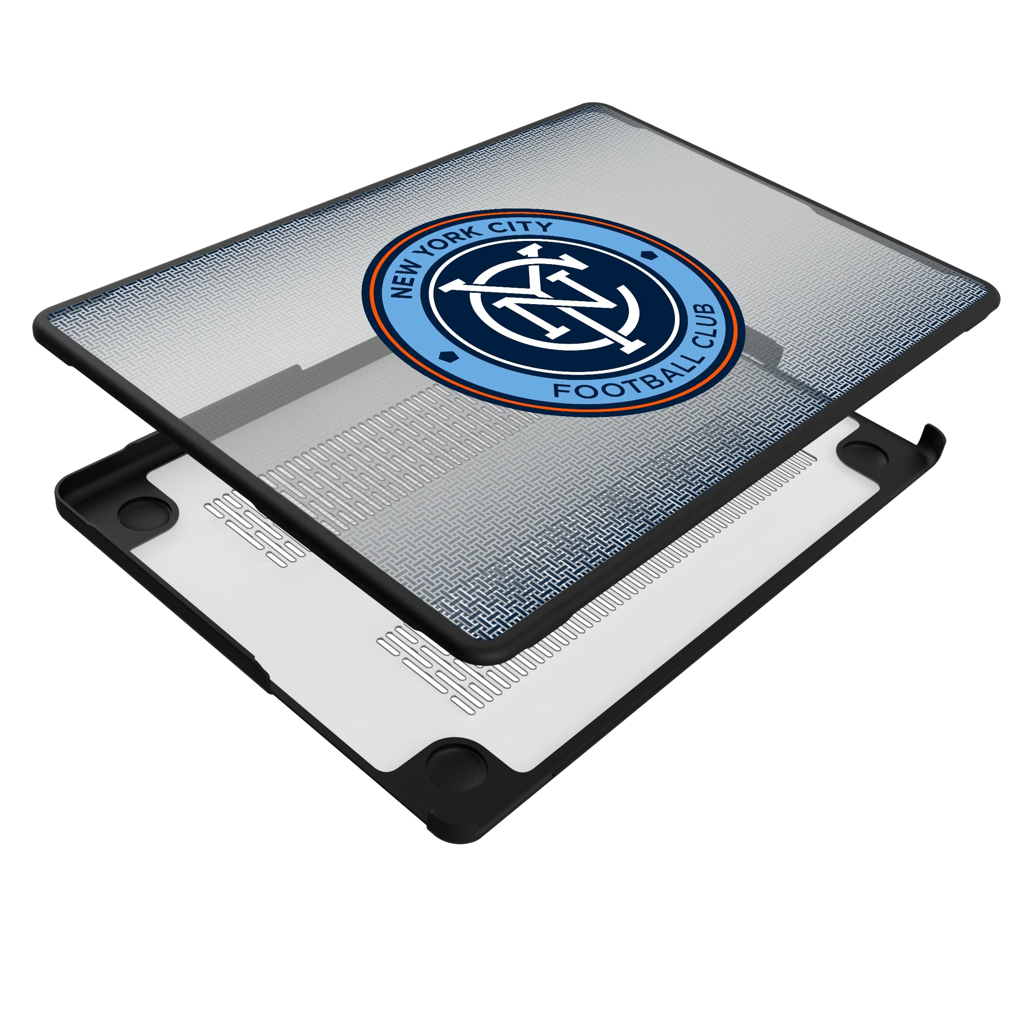New York City FC Linen MacBook Laptop Case for Apple MacBook - Isometric View#Device_MacBook Pro (14-inch, 2021) / MacBook Pro (14-inch, 2023) / MacBook Pro (14-inch, 2024)