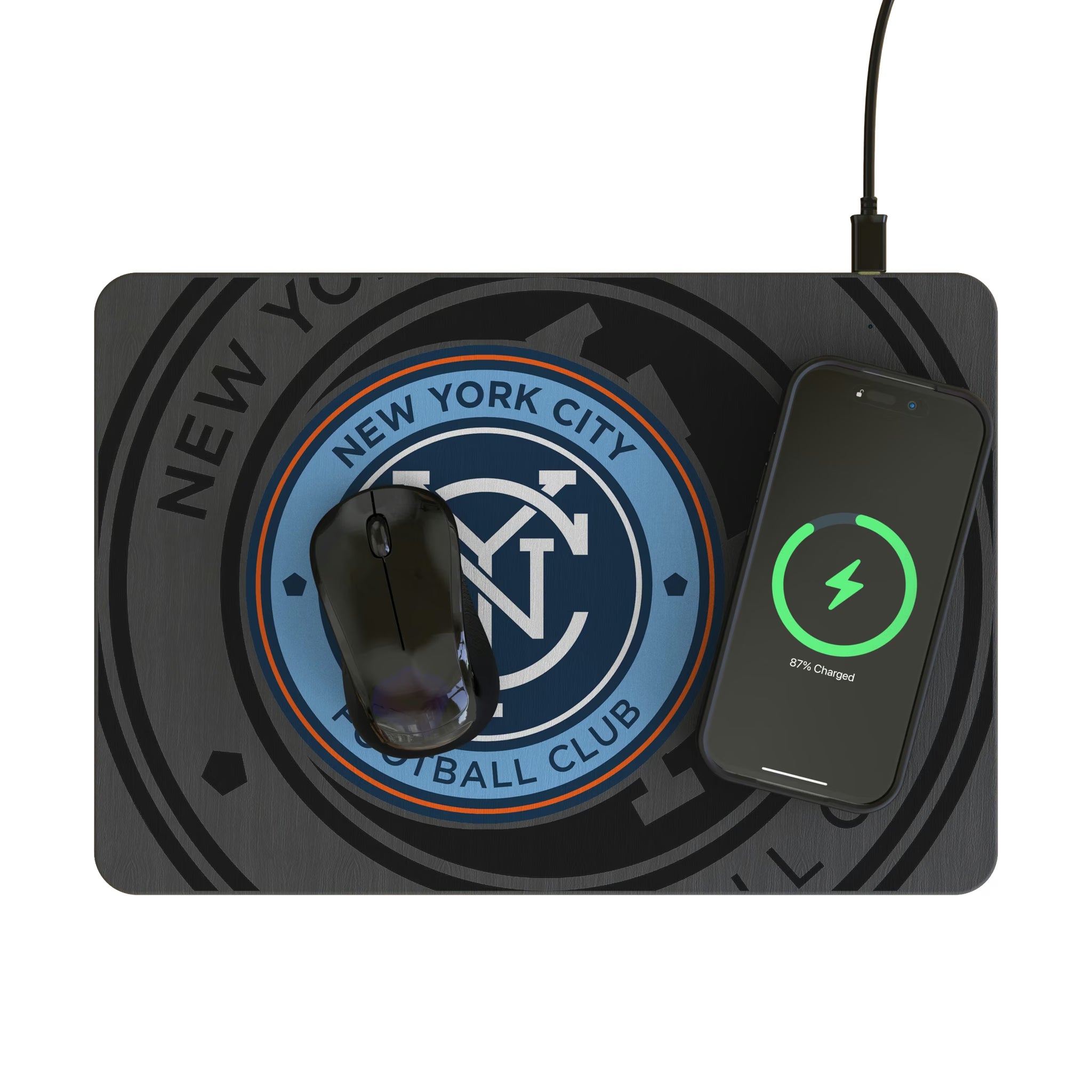 New York City FC Personalized Tilt 15-Watt Wireless Charger and Mouse Pad - Lifestyle