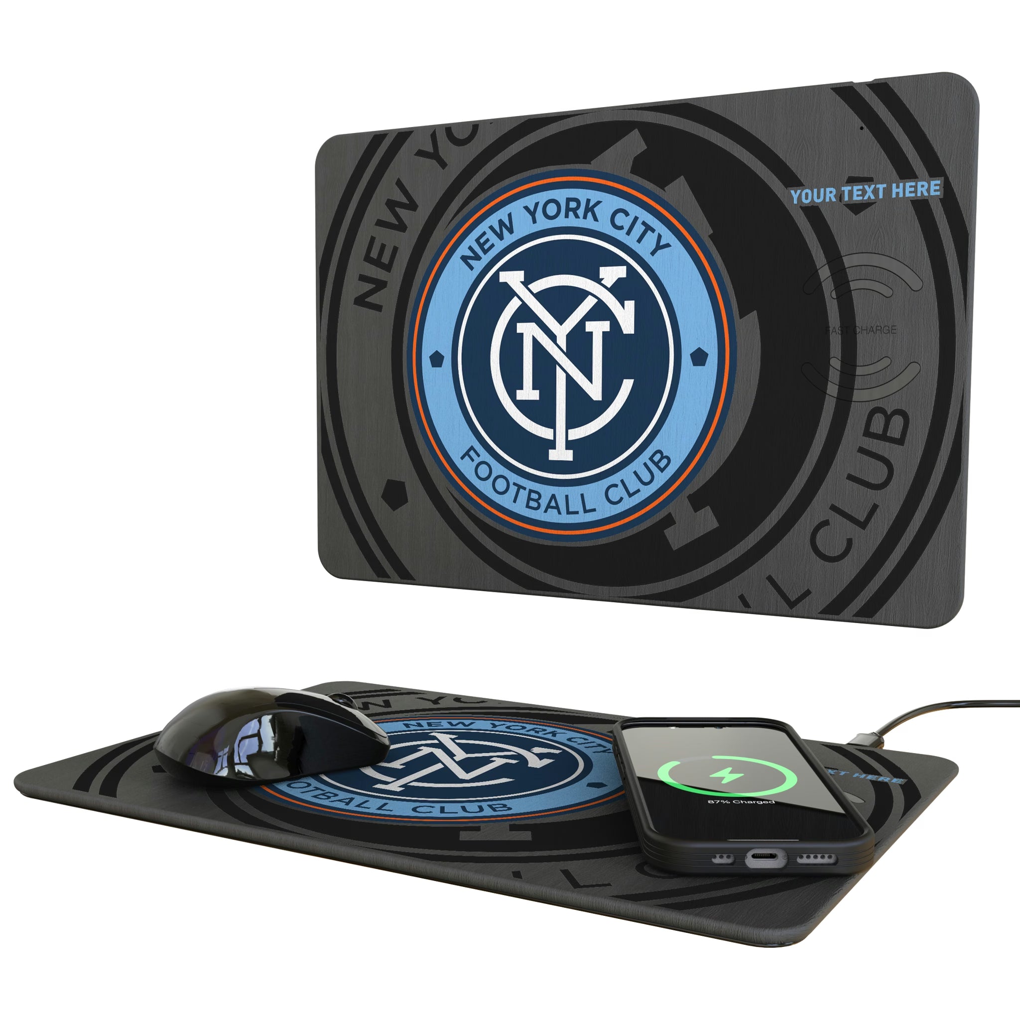 New York City FC Personalized Tilt 15-Watt Wireless Charger and Mouse Pad