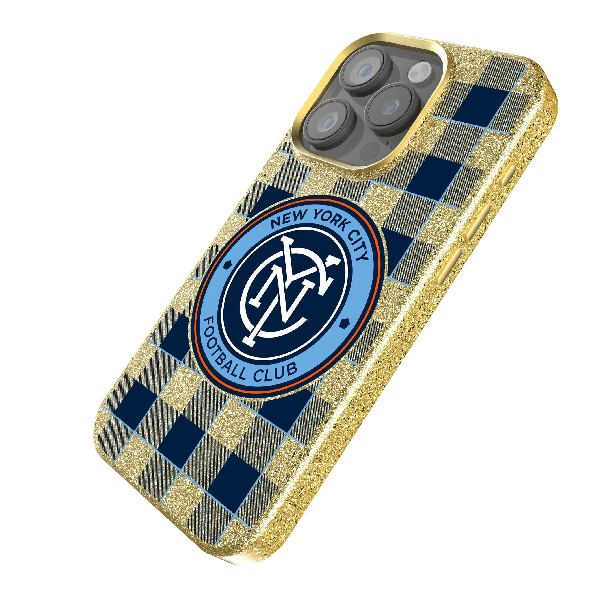 New York City FC Plaid iPhone Bling Phone Case for Apple iPhone - Isometric View