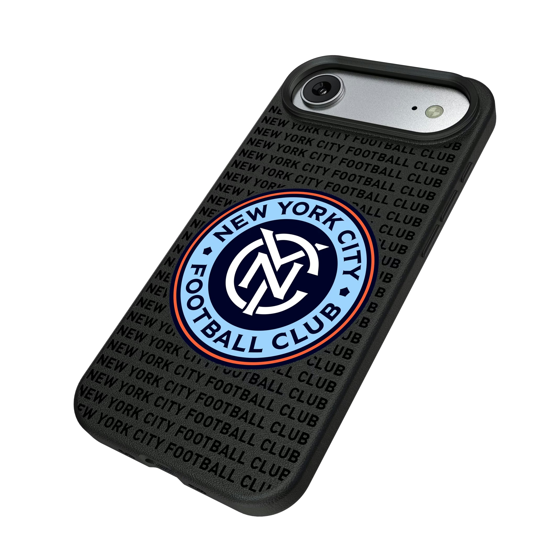 New York City FC Text Backdrop iPhone MagSafe Compatible Phone Case for Apple iPhone - Isometric View#Device_iPhone Air