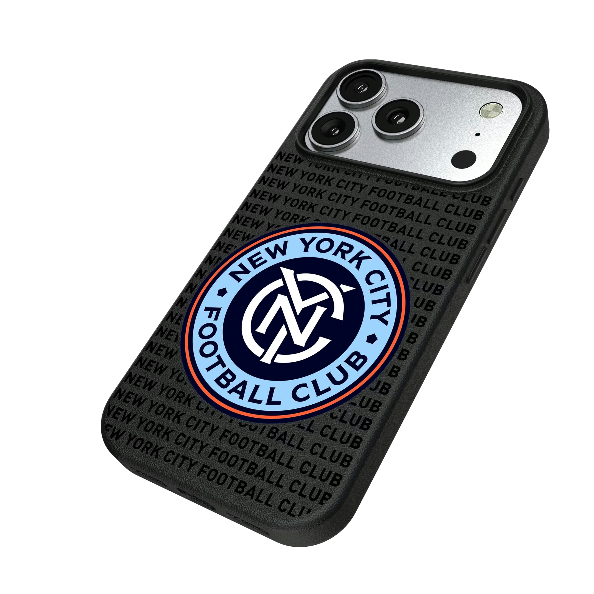 New York City FC Text Backdrop iPhone MagSafe Compatible Phone Case for Apple iPhone - Isometric View#Device_iPhone 17 Pro