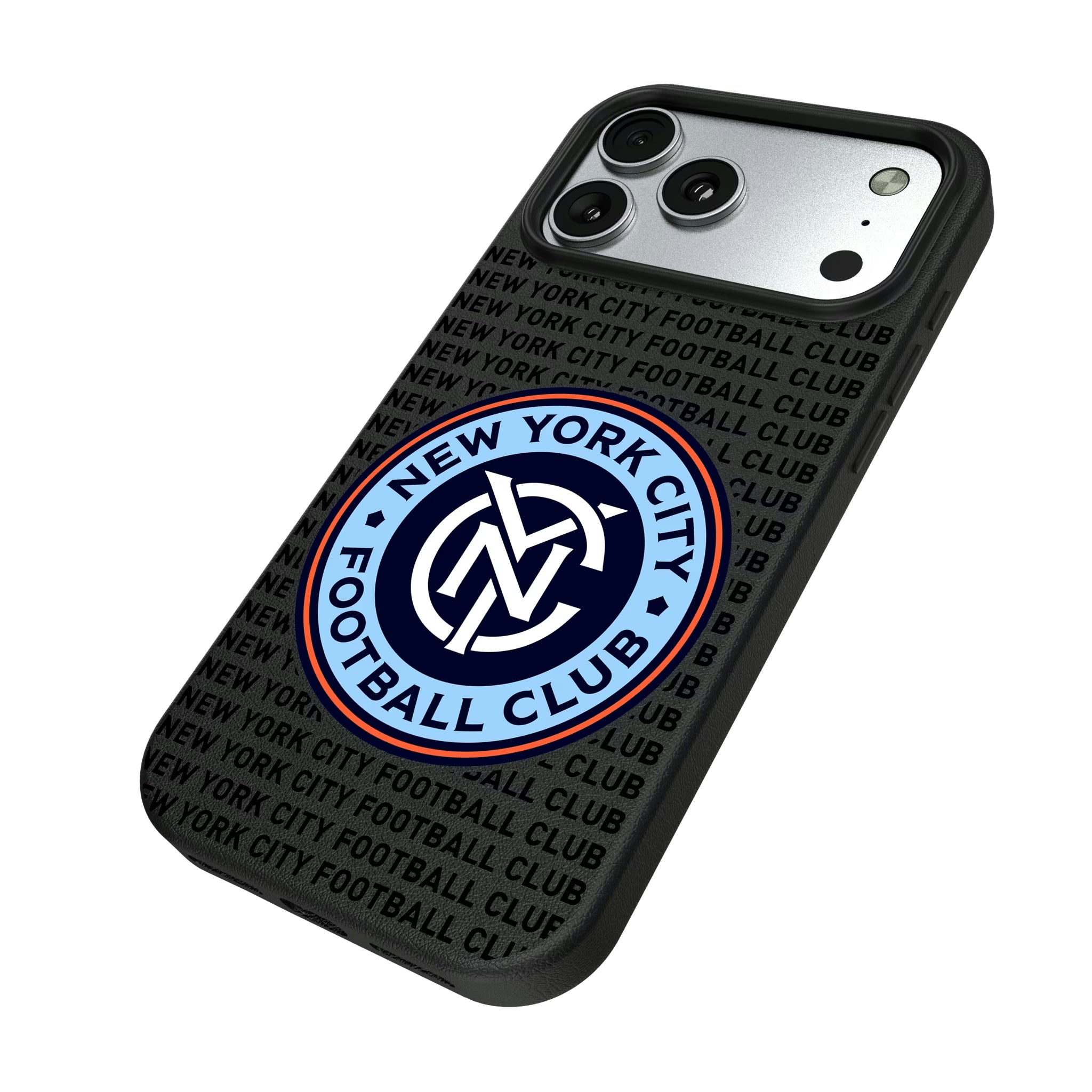 New York City FC Text Backdrop iPhone MagSafe Compatible Phone Case for Apple iPhone - Isometric View#Device_iPhone 17 Pro Max