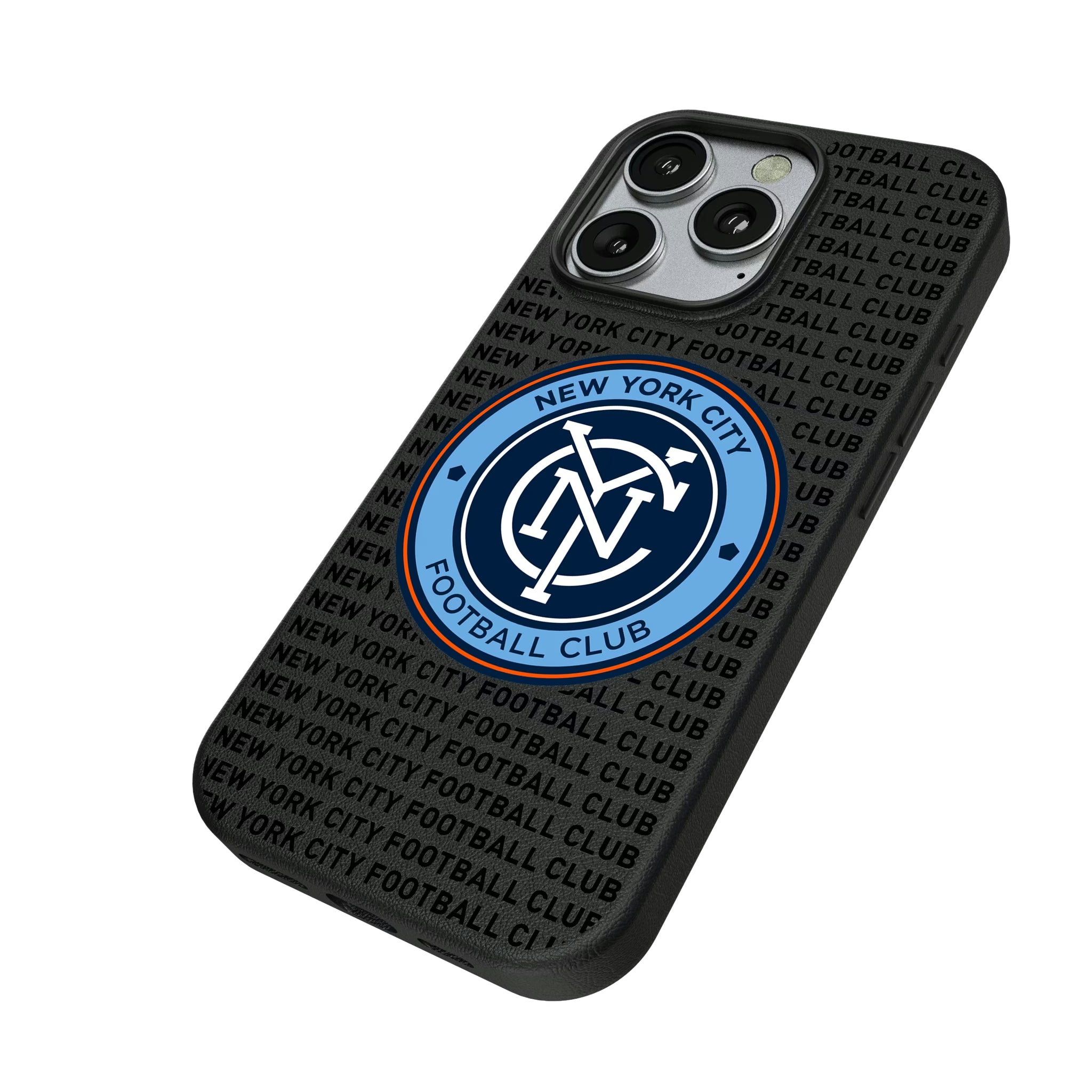 New York City FC Text Backdrop iPhone MagSafe Compatible Phone Case for Apple iPhone - Isometric View