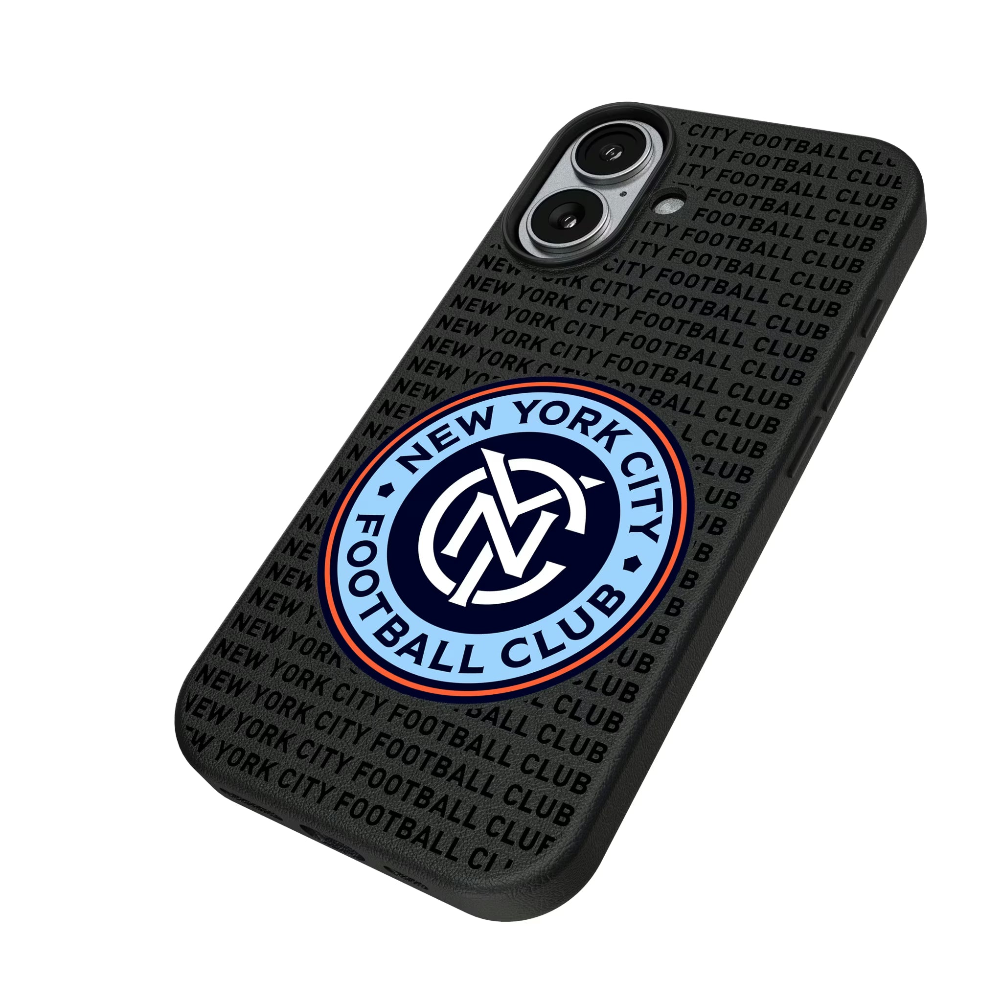 New York City FC Text Backdrop iPhone MagSafe Compatible Phone Case for Apple iPhone - Isometric View#Device_iPhone 17