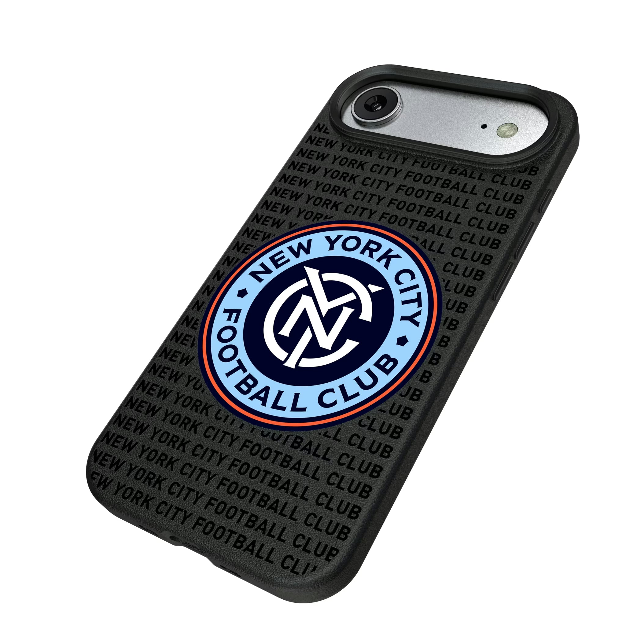 New York City FC Text Backdrop iPhone MagSafe Compatible Phone Case for Apple iPhone - Isometric View#Device_iPhone Air