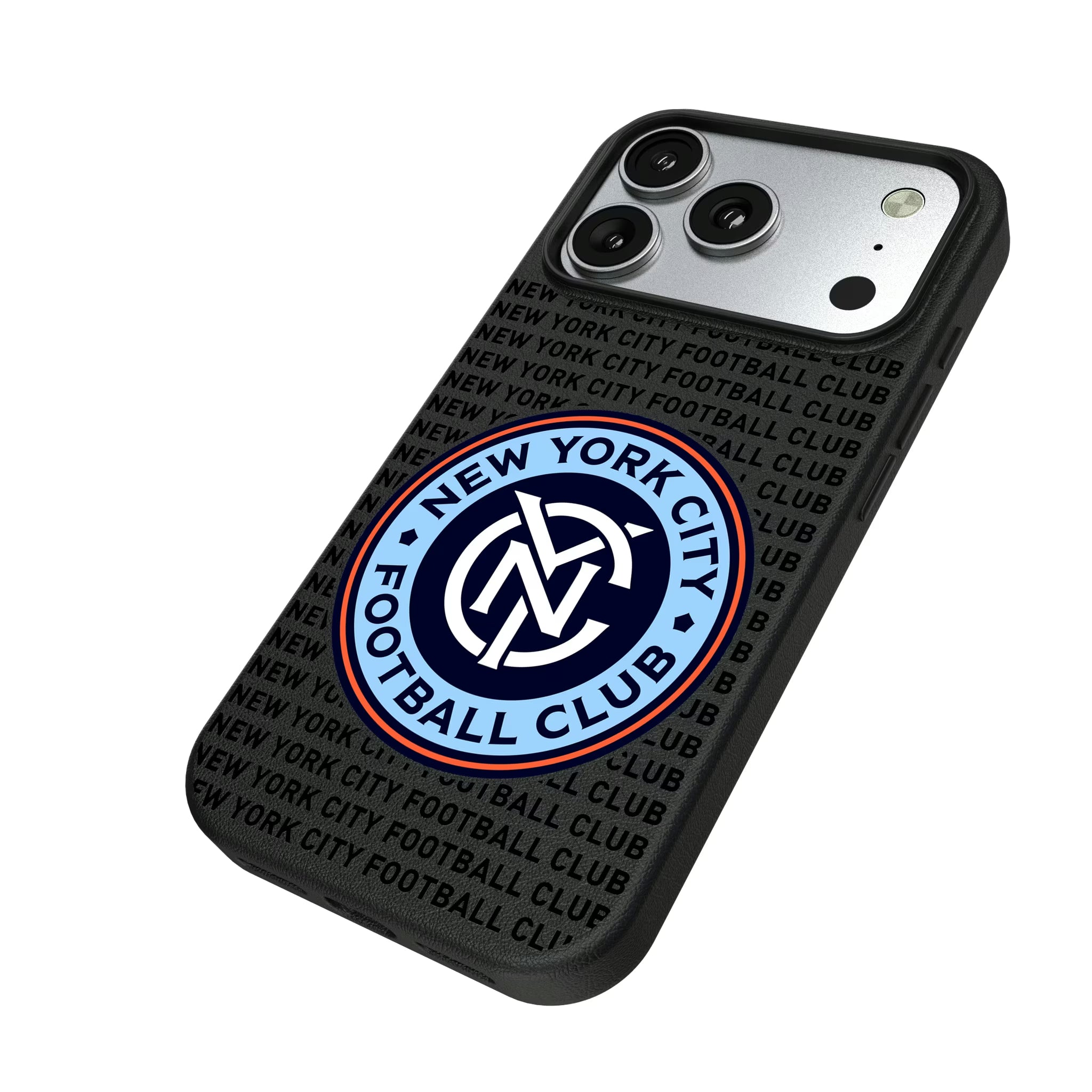 New York City FC Text Backdrop iPhone MagSafe Compatible Phone Case for Apple iPhone - Isometric View#Device_iPhone 17 Pro