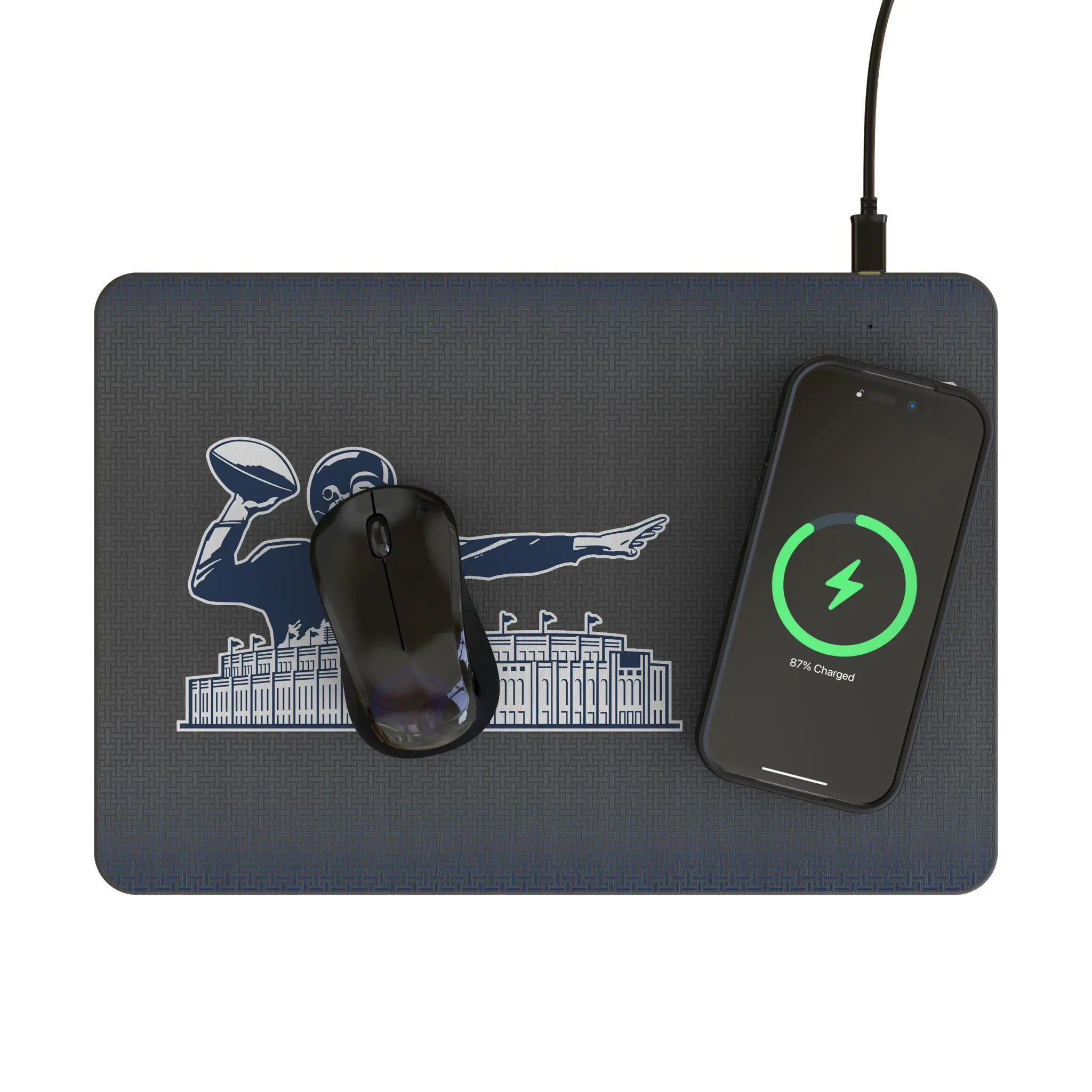 New York Giants 1960-1966 Historic Collection Linen 15-Watt Wireless Charger and Mouse Pad - Lifestyle