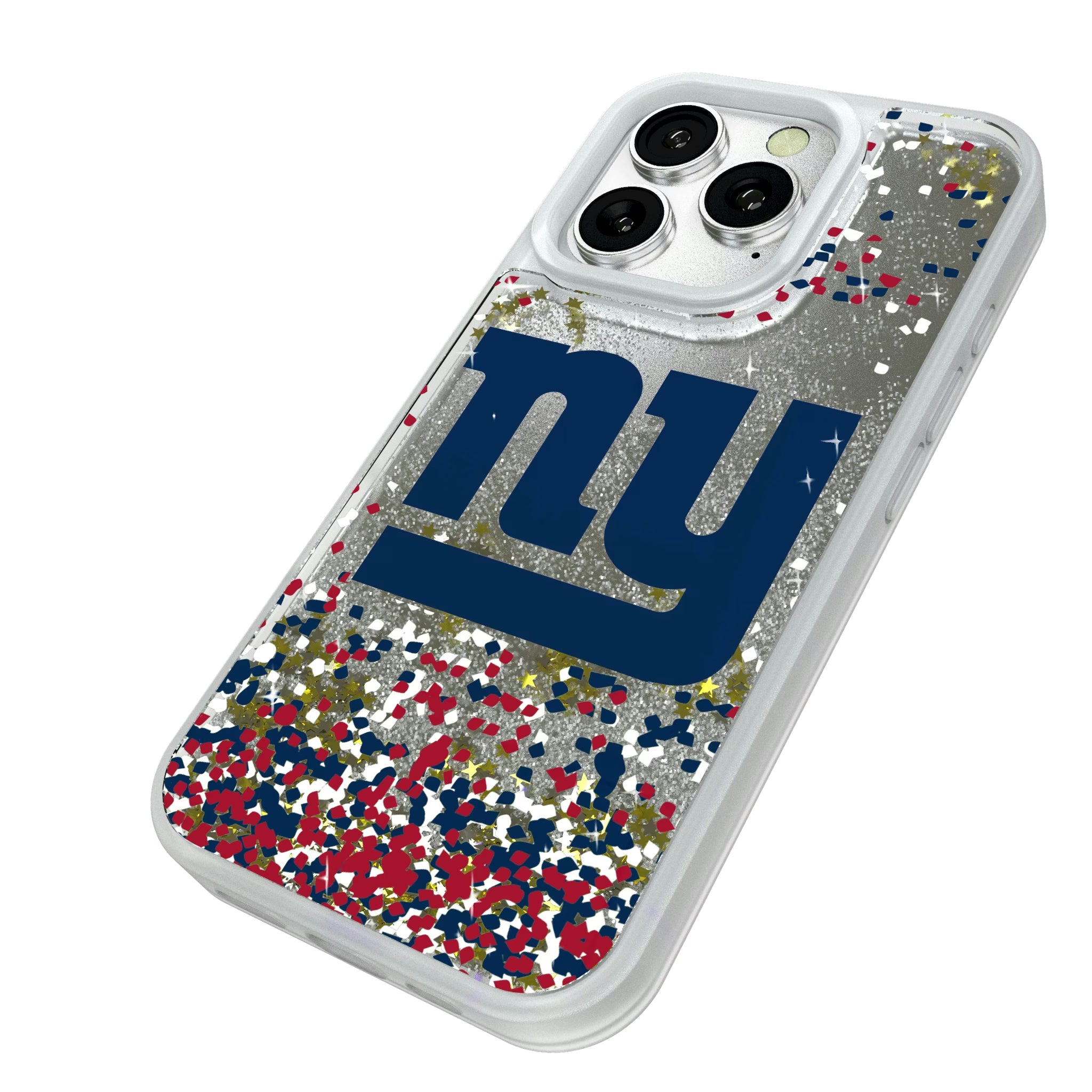 New York Giants Confetti iPhone Glitter Phone Case for Apple iPhone - Isometric View#Device_iPhone 16 Pro