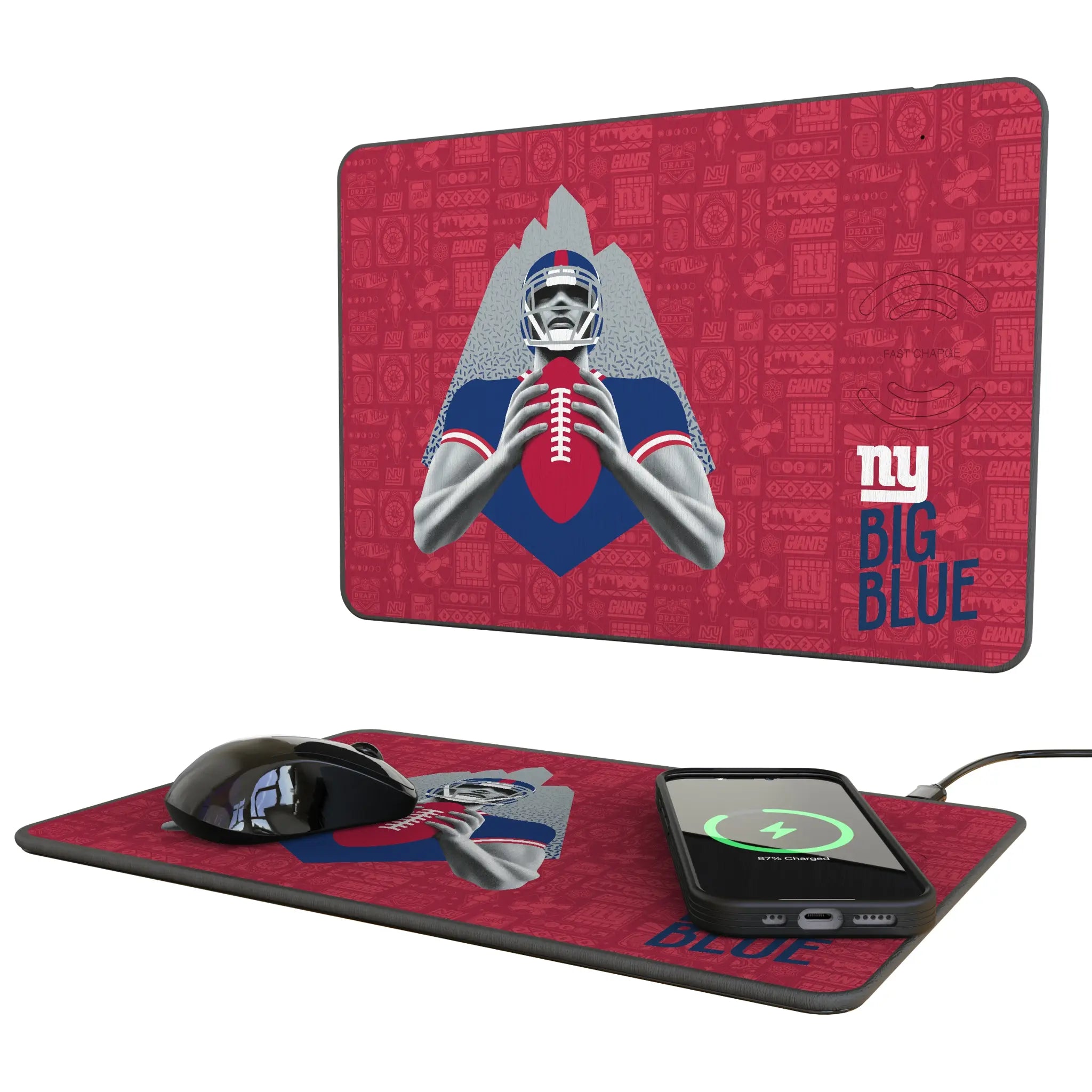 New York Giants Deco 15-Watt Wireless Charger and Mouse Pad