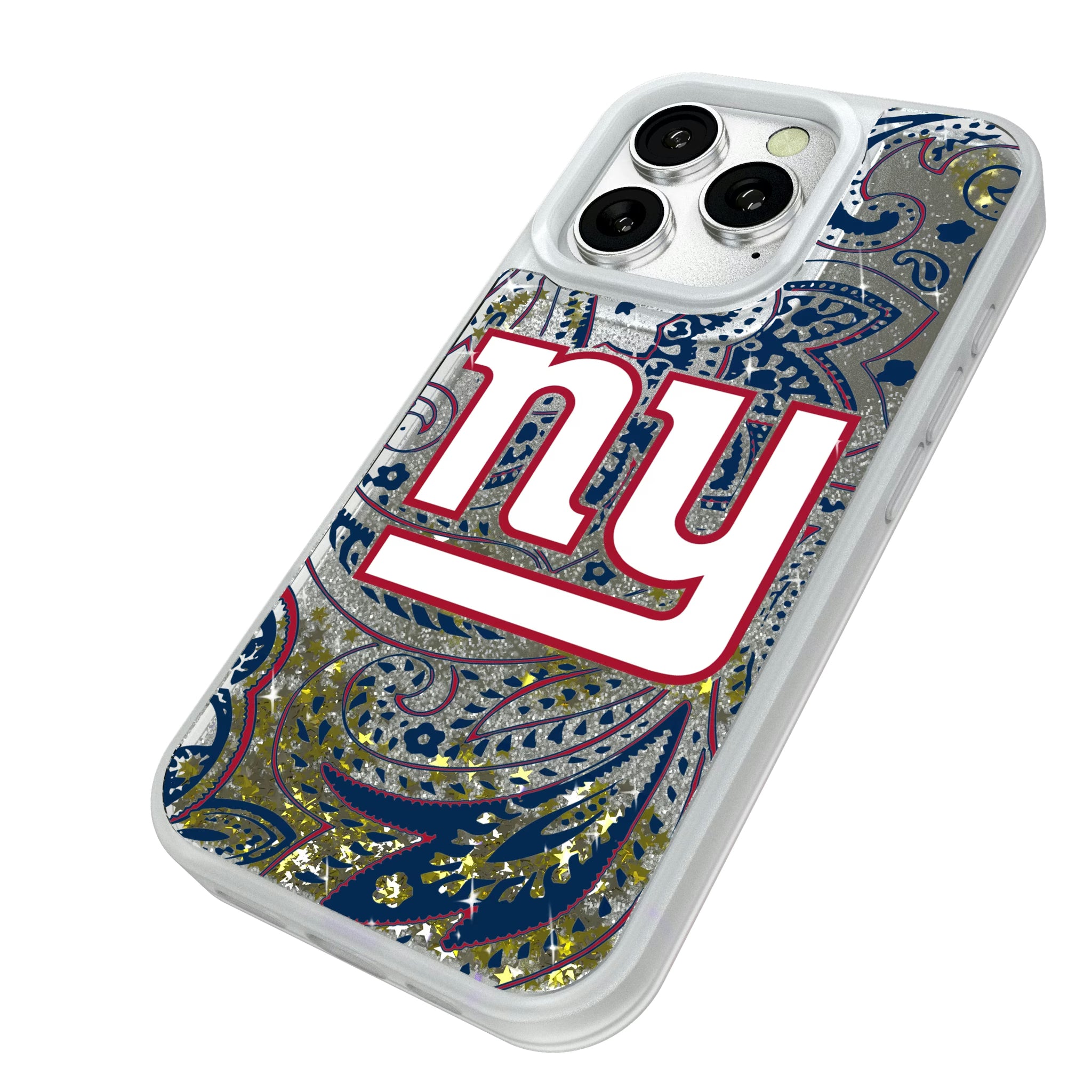 New York Giants Paisley iPhone Glitter Phone Case for Apple iPhone - Isometric View#Device_iPhone 16 Pro