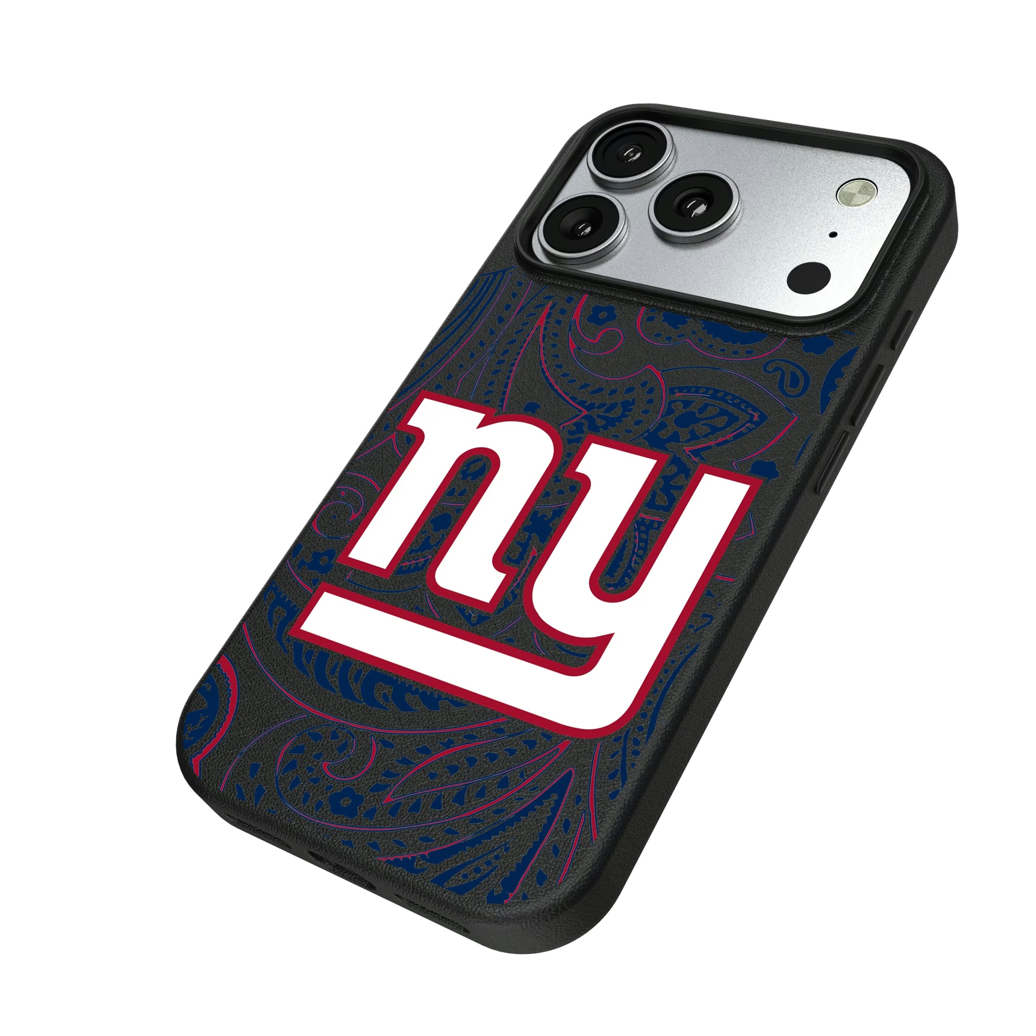 New York Giants Paisley iPhone MagSafe Compatible Phone Case for Apple iPhone - Isometric View#Device_iPhone 17 Pro