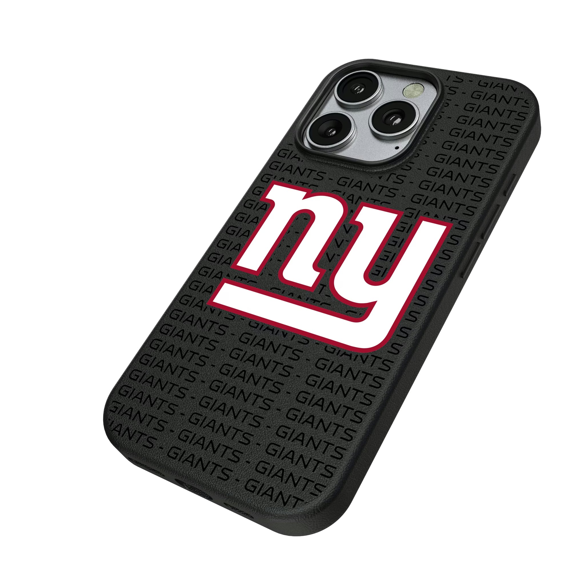 New York Giants Text Backdrop iPhone MagSafe Compatible Phone Case for Apple iPhone - Isometric View