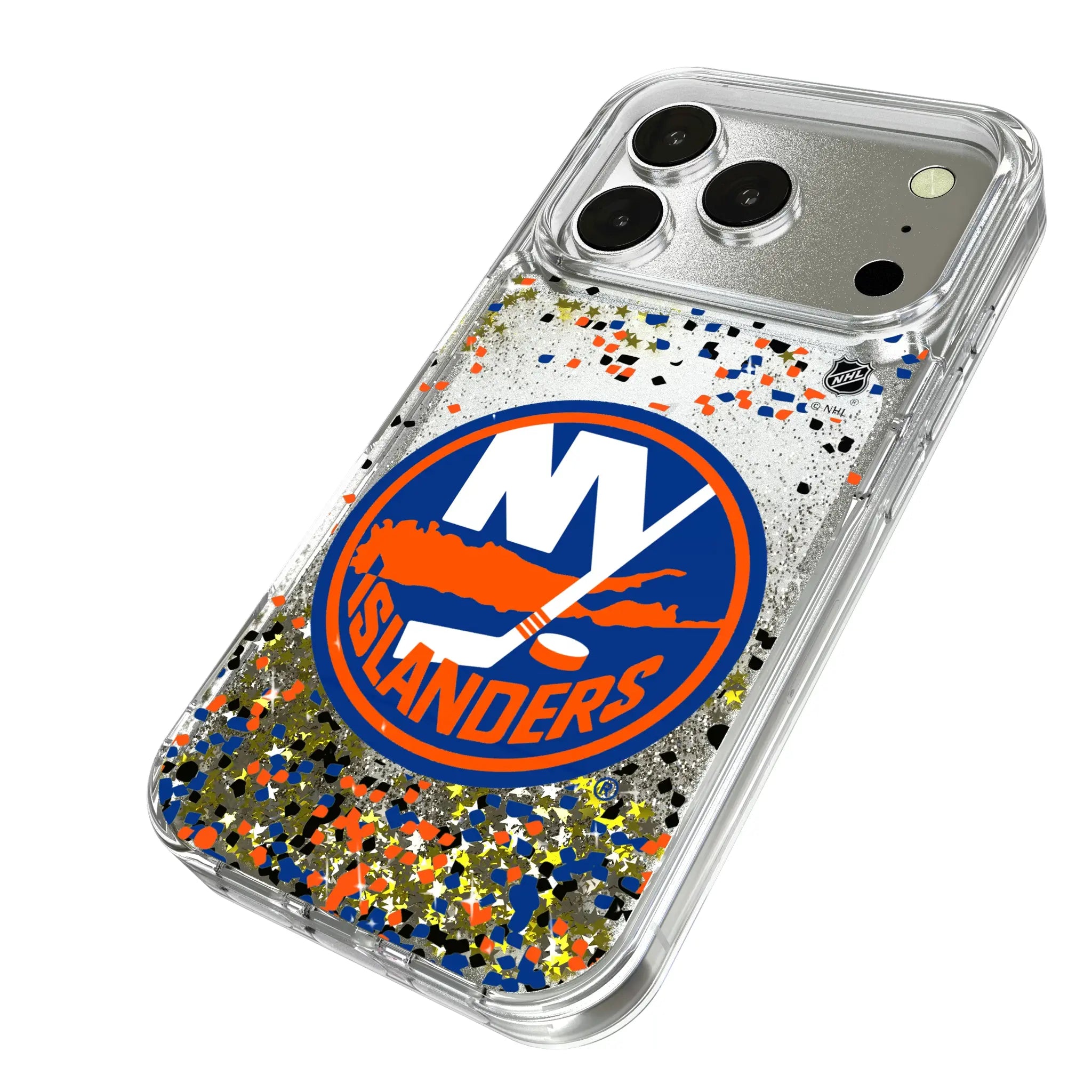New York Islanders Confetti iPhone Glitter Phone Case for Apple iPhone - Isometric View