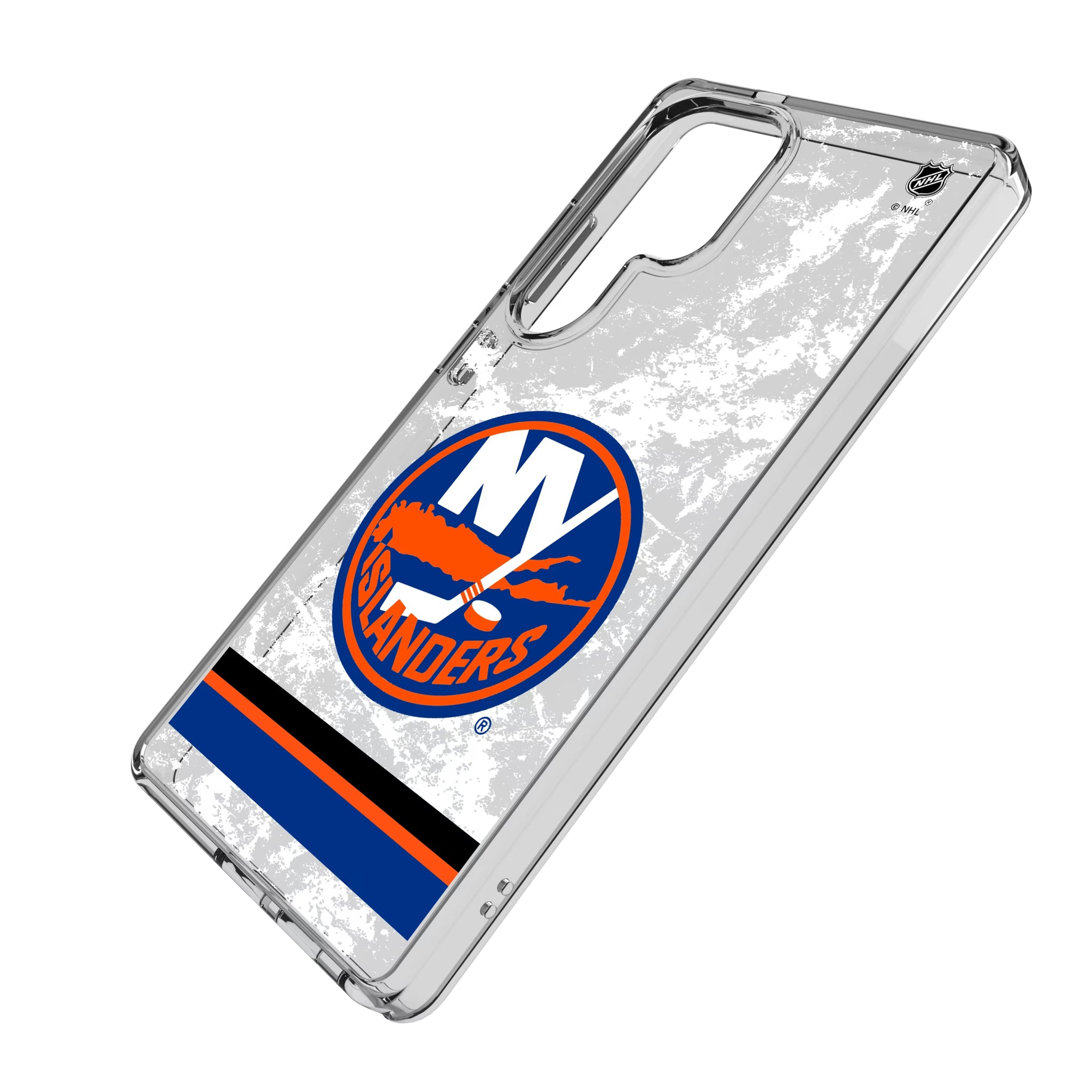 New York Islanders Ice Stripe Galaxy Clear Phone Case for Samsung Galaxy - Isometric View