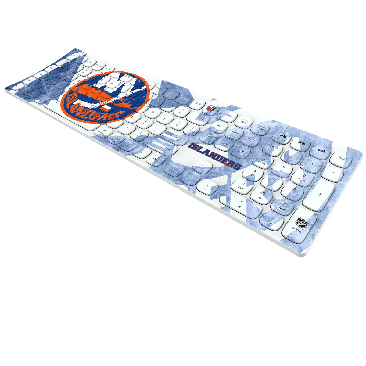 New York Islanders Ice Tilt KKB605 Curved Wireless Keyboard - Isometric View