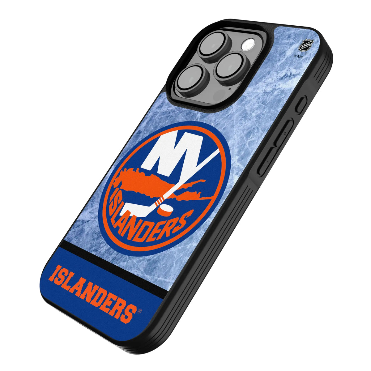 New York Islanders Ice Wordmark iPhone Bump Phone Case for Apple iPhone - Isometric View#Device_iPhone 15 Pro