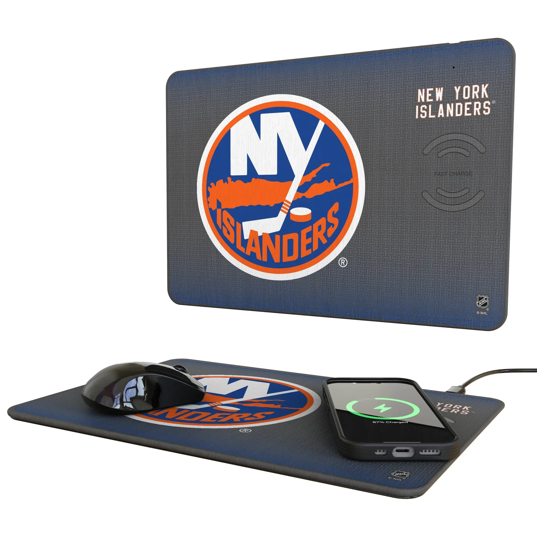New York Islanders Linen 15-Watt Wireless Charger and Mouse Pad