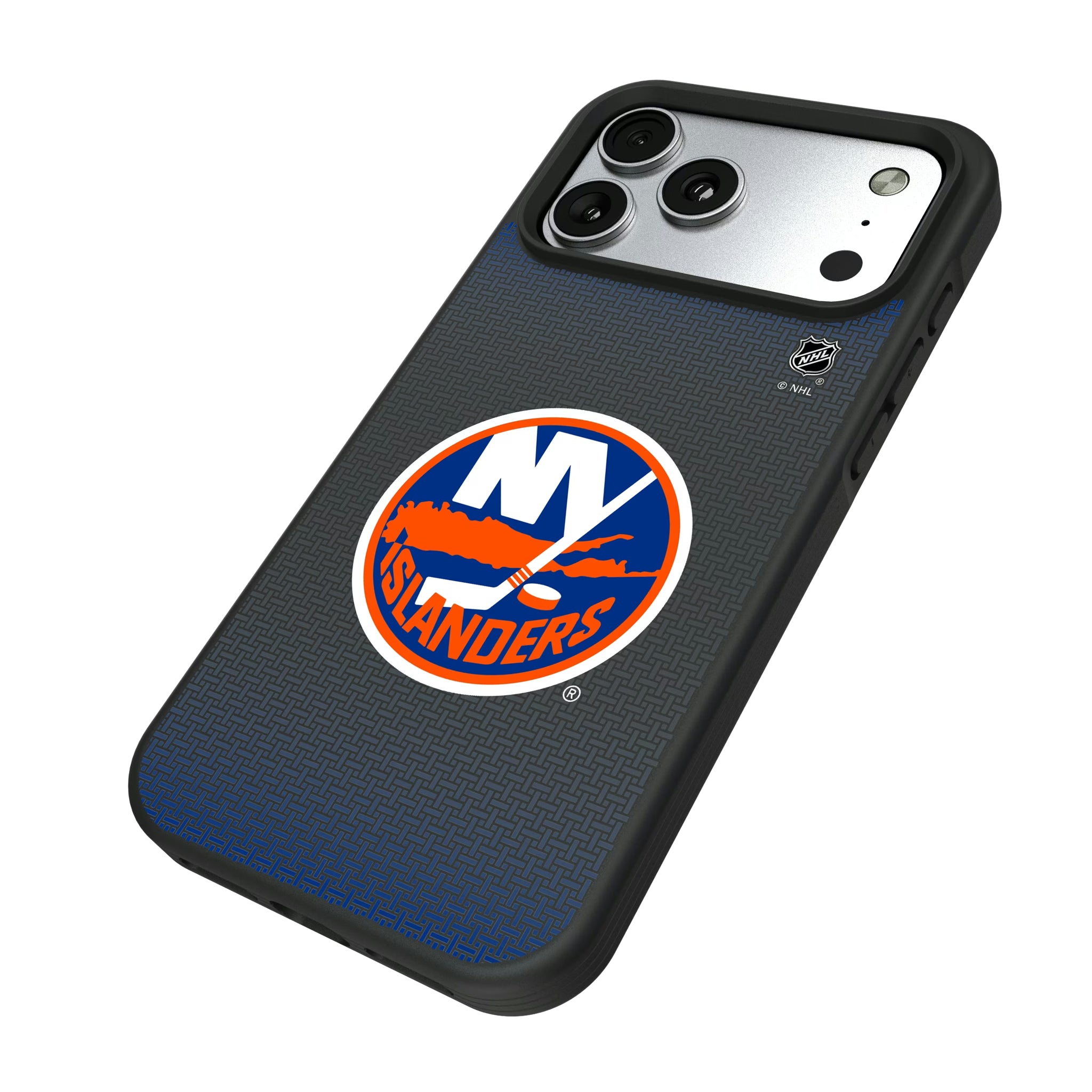 New York Islanders Linen iPhone Bump Phone Case for Apple iPhone - Isometric View#Device_iPhone 17 Pro Max