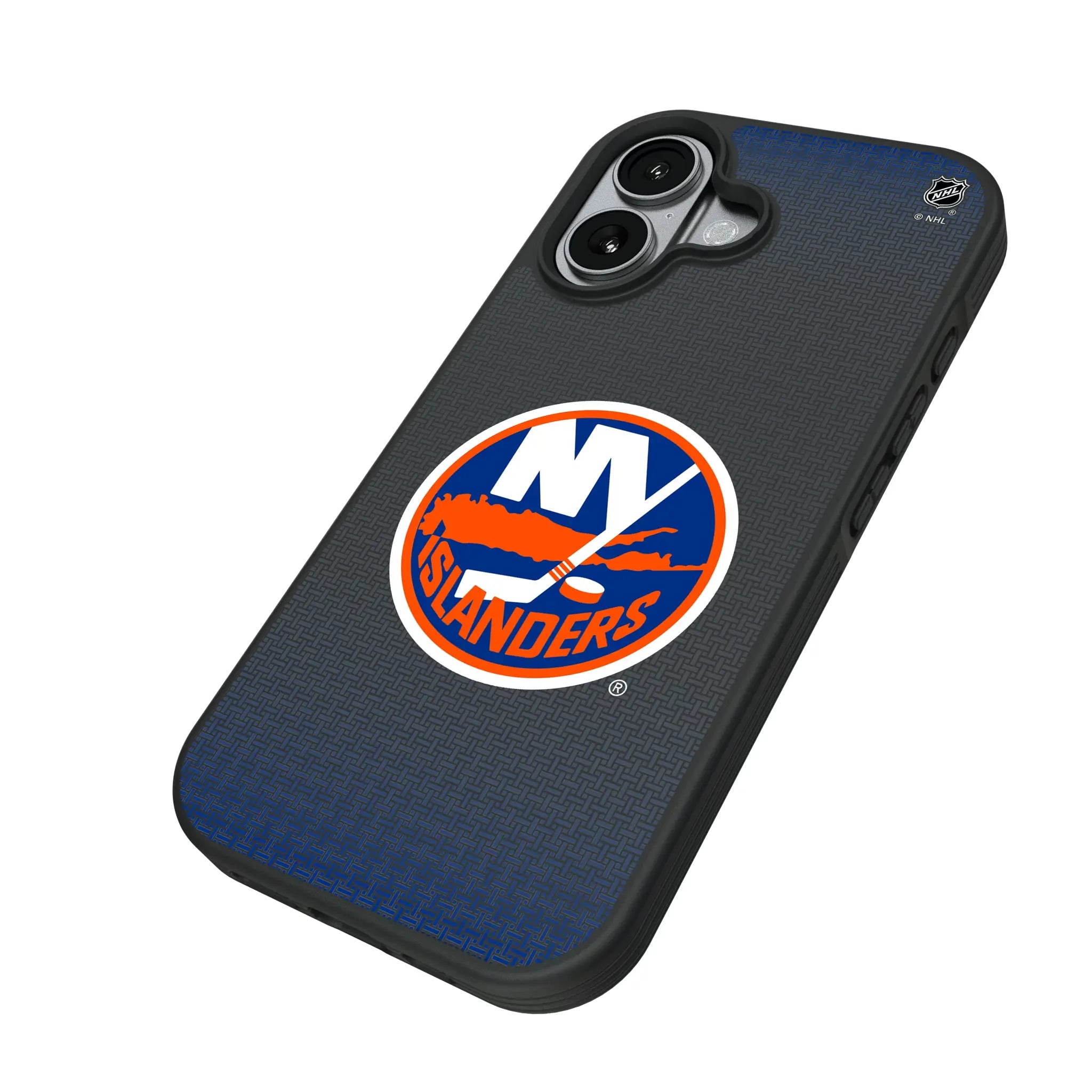 New York Islanders Linen iPhone Bump Phone Case for Apple iPhone - Isometric View#Device_iPhone 17